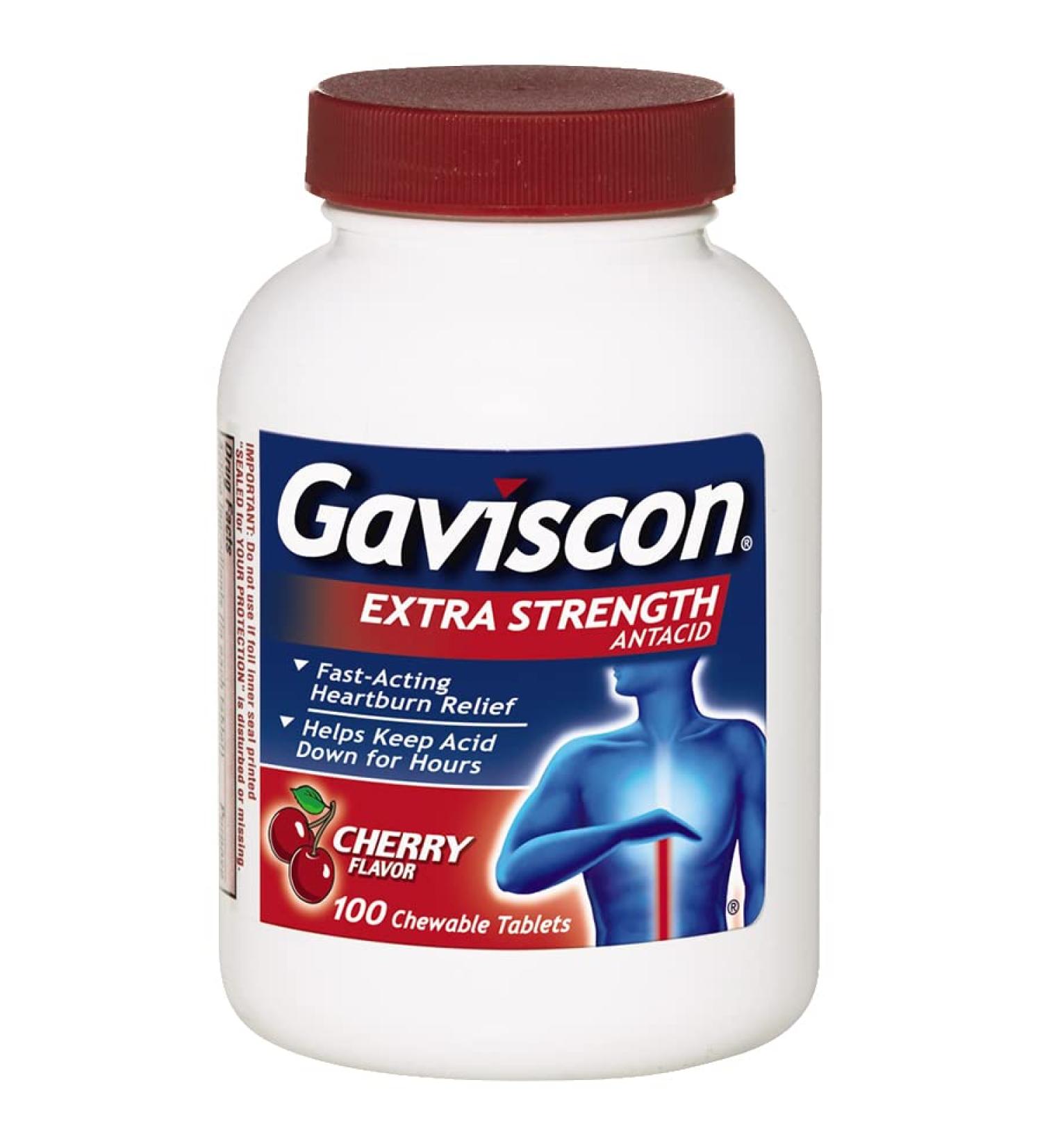 Gaviscon Extra Strength Cherry Chewable Tablets - 100 Count for Fast-Acting Heartburn Relief - Buy Online on GoSupps.com