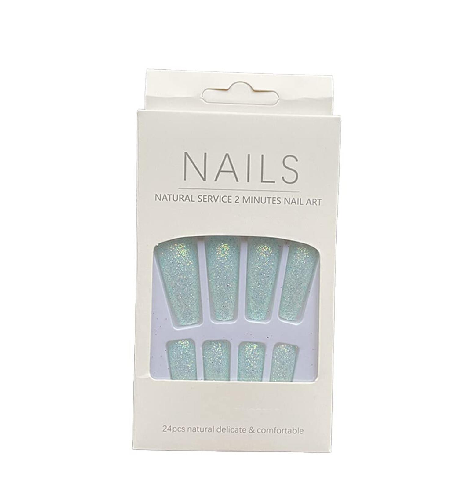 AUklOPVZZ 1 Set French Tip Press on Nails Solid Color Extension Shimmer Fingernails Decals Full Cover Salon Gifts Manicure Kit H33-light blue jelly glue - Buy Online on GoSupps.com