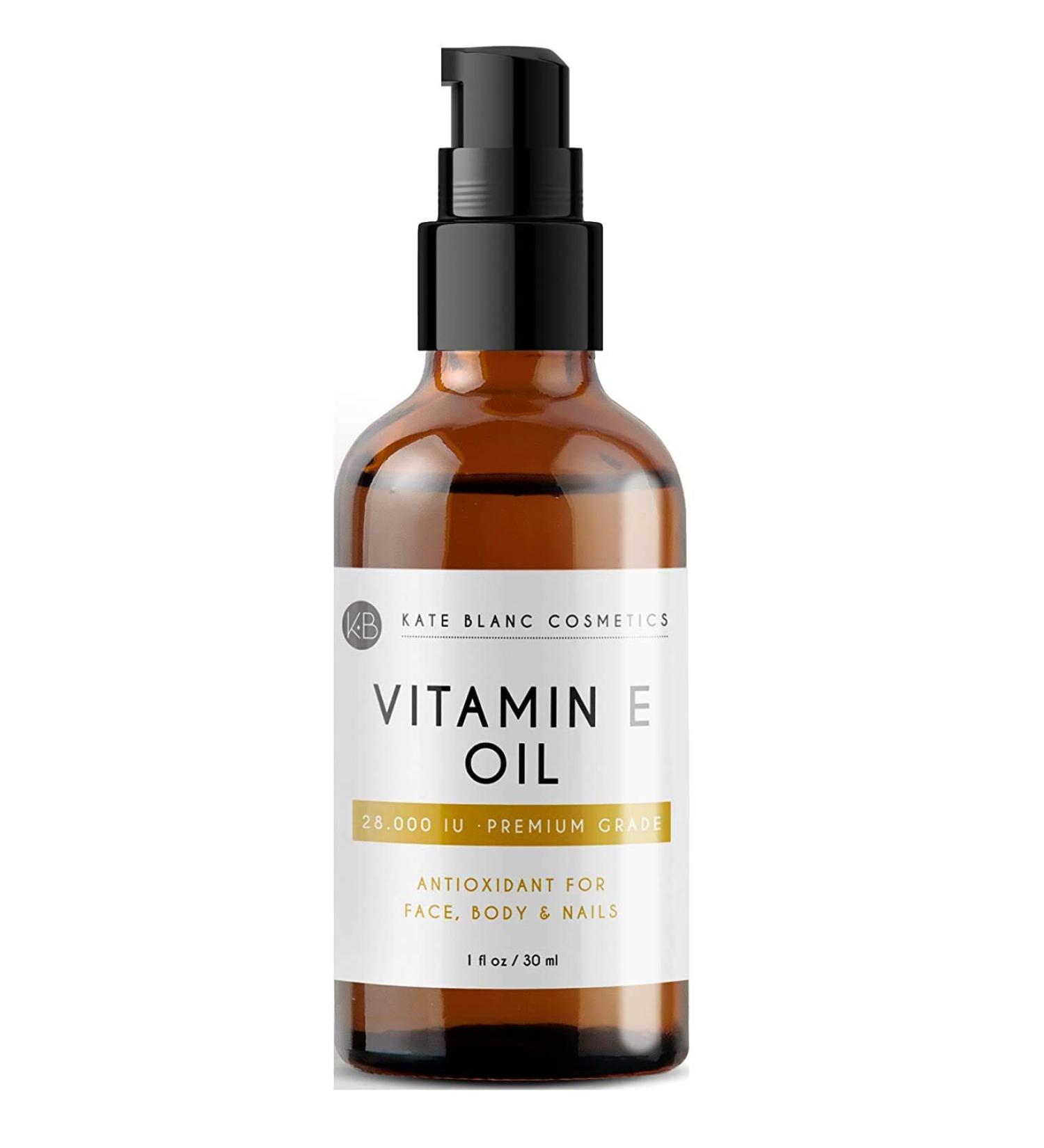 Kate Blanc Cosmetics Vitamin E Oil for Skin Scars - 28000 IU - Reduce Scars, Wrinkles, Dark Spots, and Acne - DIY Lip Gloss, Nail, and Hair Care - 1 Fl Oz - Buy Online on GoSupps.com