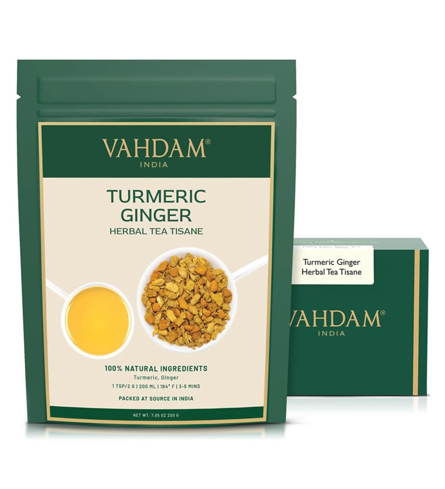 Buy Vahdam Turmeric Ginger Herbal Tea Tisane (200g) - 100% Natural | Hot & Iced Tea | Premium Ginger Tea for Wellness - Buy Online on GoSupps.com