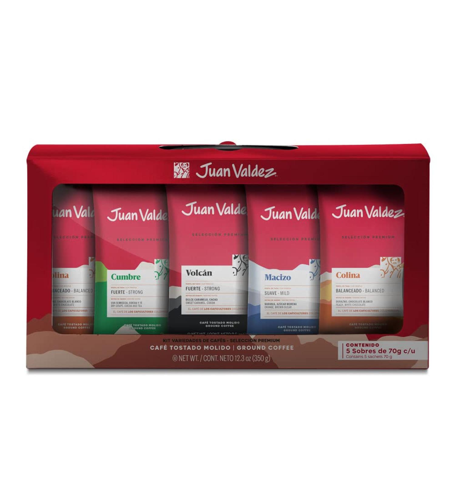 Juan Valdez Premium Selection Variety Gift Kit | Ground Coffee | 5 pack (Colina Volcan Cumbre Macizo) - Buy Online on GoSupps.com