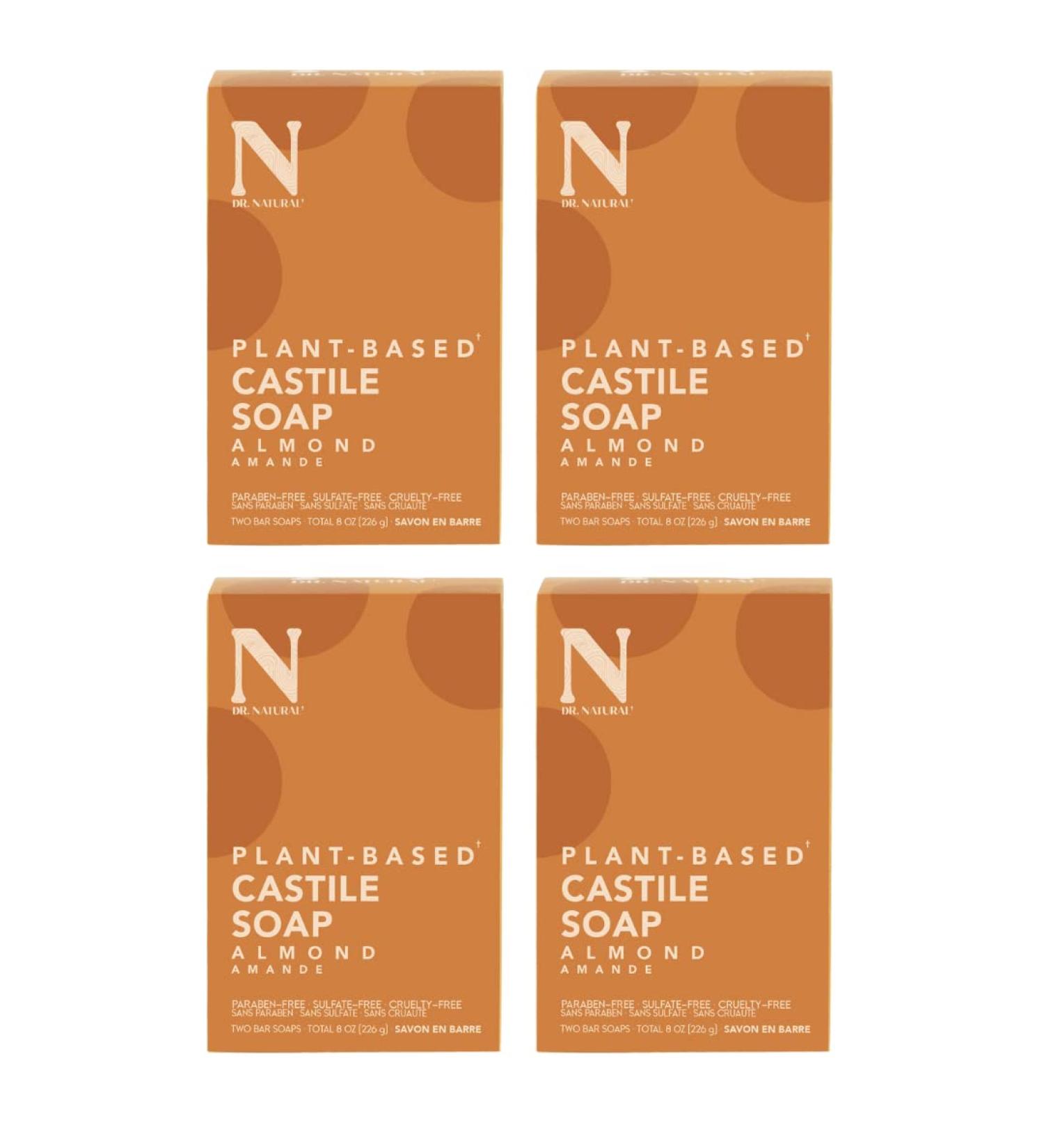 Dr. Natural Pure Castile Bar Soap - Almond Scent 4 oz (8 Bars) | Ultra-Moisturizing Essential Oils & Shea Butter Cleanser - Buy Online on GoSupps.com