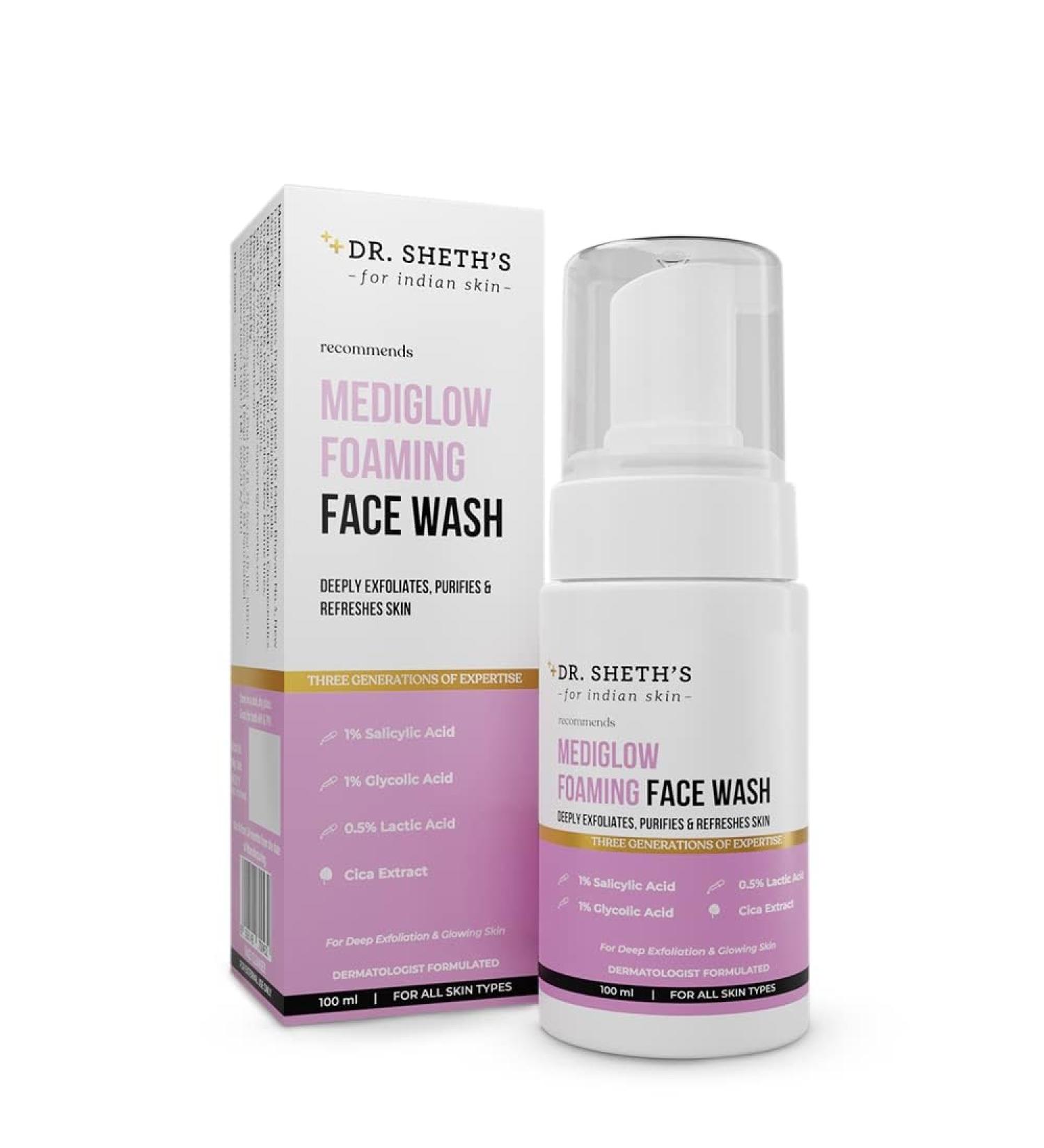 Mediglow AHA-BHA Foaming Face Wash | Exfoliates Cleanses & Unclogs Pores | 1% Salicylic Acid & 0.5% Lactic Acid | All Skin Types | 100 mL - Buy Online on GoSupps.com