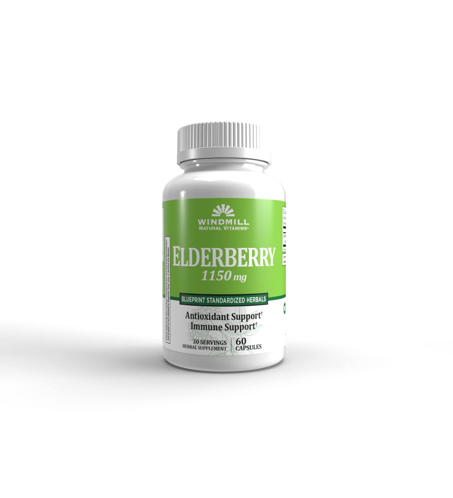 Windmill Natural Vitamins Elderberry Capsules Supports Immune System Potent Antioxidants 1 150 mg of Elderberry 60 Capsules 30 Servings - Buy Online on GoSupps.com