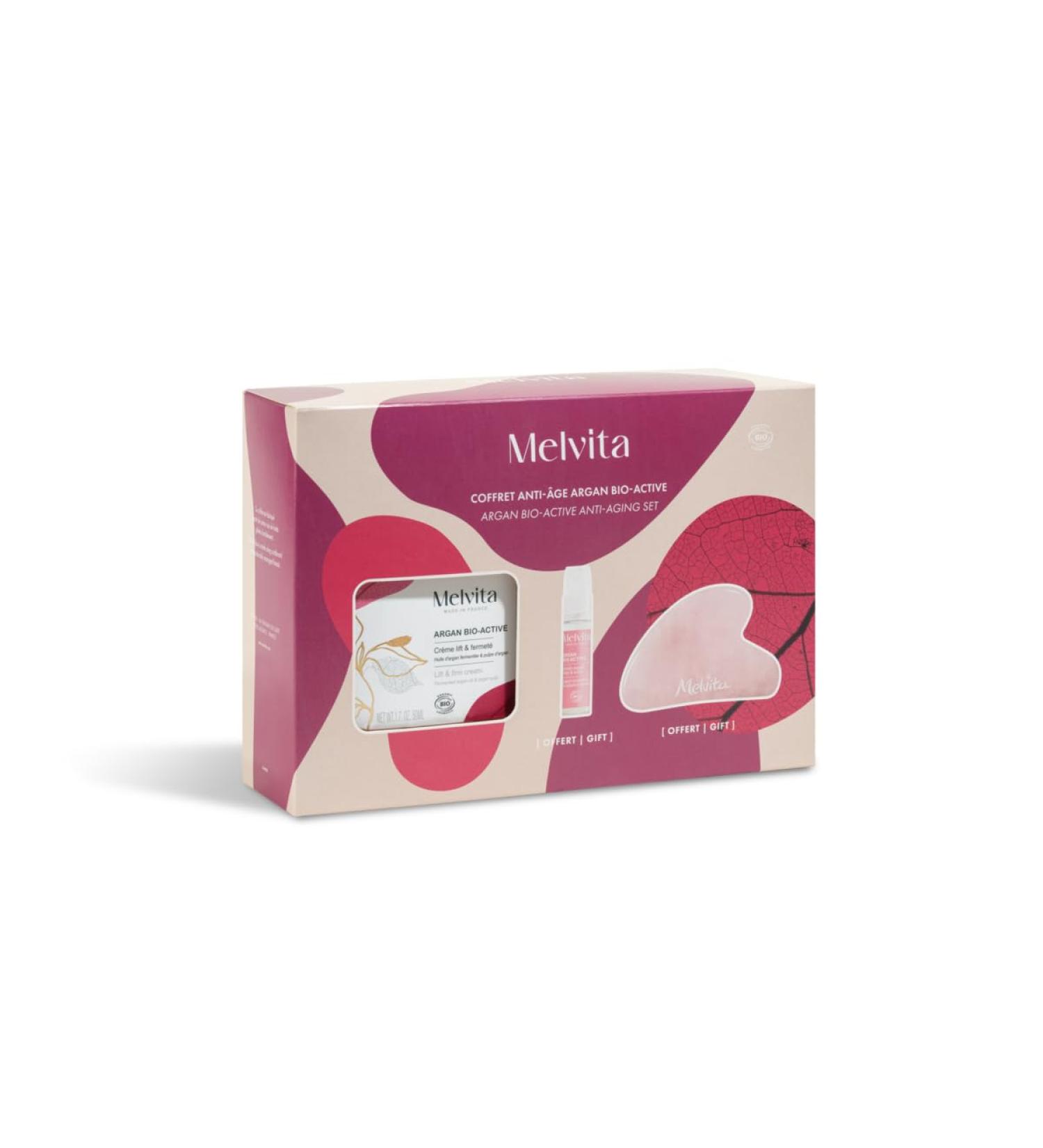 Melvita - Argan Bio Active Anti-Aging Set - Certified Organic Anti-Wrinkle Treatments - 1 Expert Wrinkle & Radiance Serum 1 Lift & Firmness Cream Rose Quartz Gua Sha - Buy Online on GoSupps.com