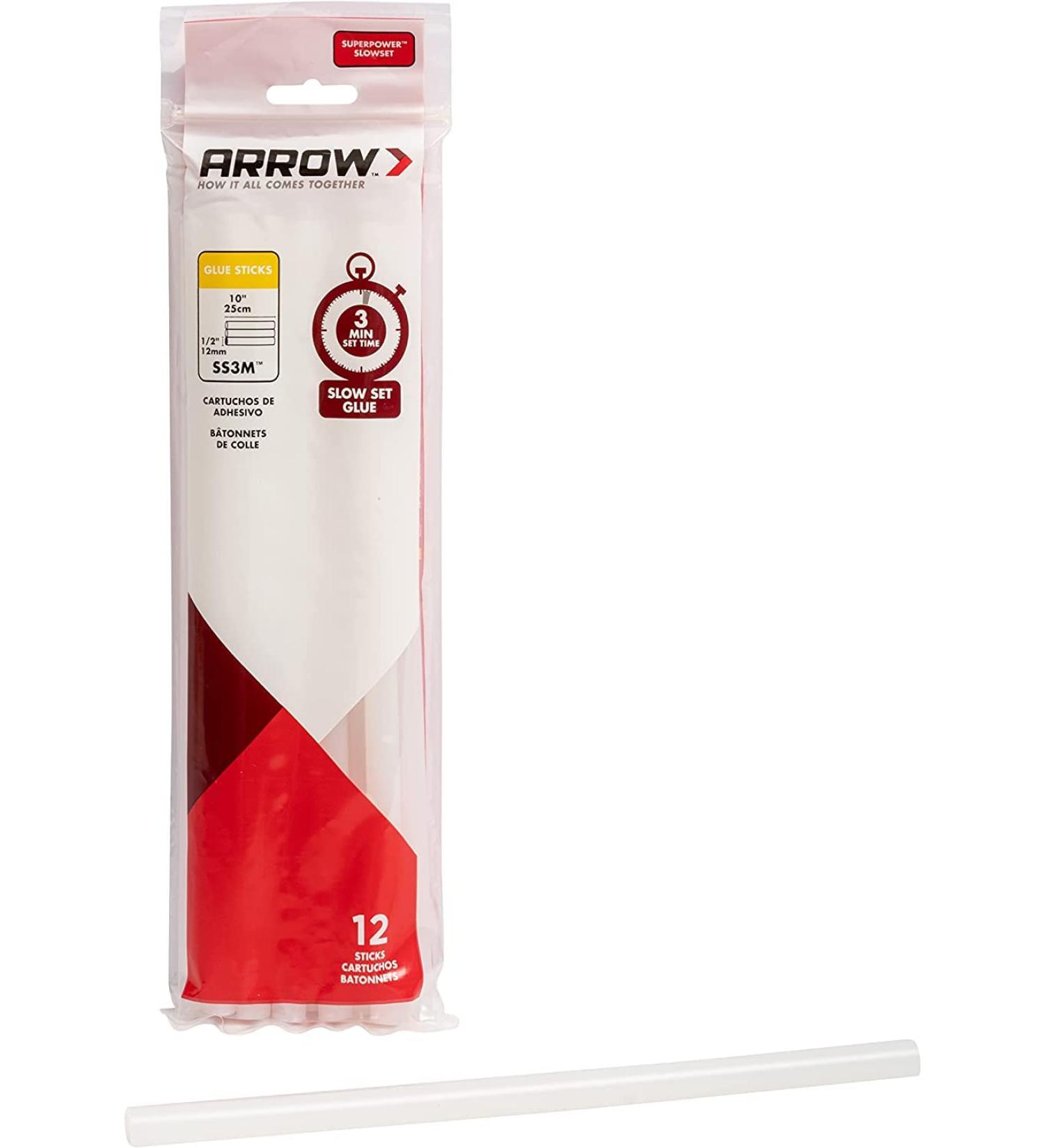 Arrow SS3M Full Size Slow Set Glue Sticks for Hot Glue Guns  Use for High Temp and Low Temp Crafting  Hobbies  and General Repair Projects  10-Inch by 1/2-Inch  Clear  12-Pack - Buy Online on GoSupps.com
