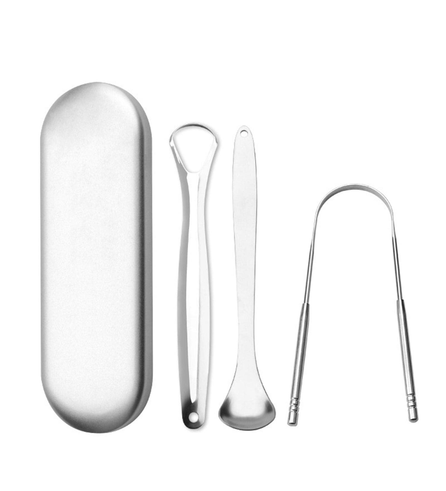 Buy Tongue Brush & Cleaner Set | Improve Dental Health & Fresh Breath | U-Shaped Tongue Scraper for Adults & Children - Silver 3-Piece Set - Buy Online on GoSupps.com