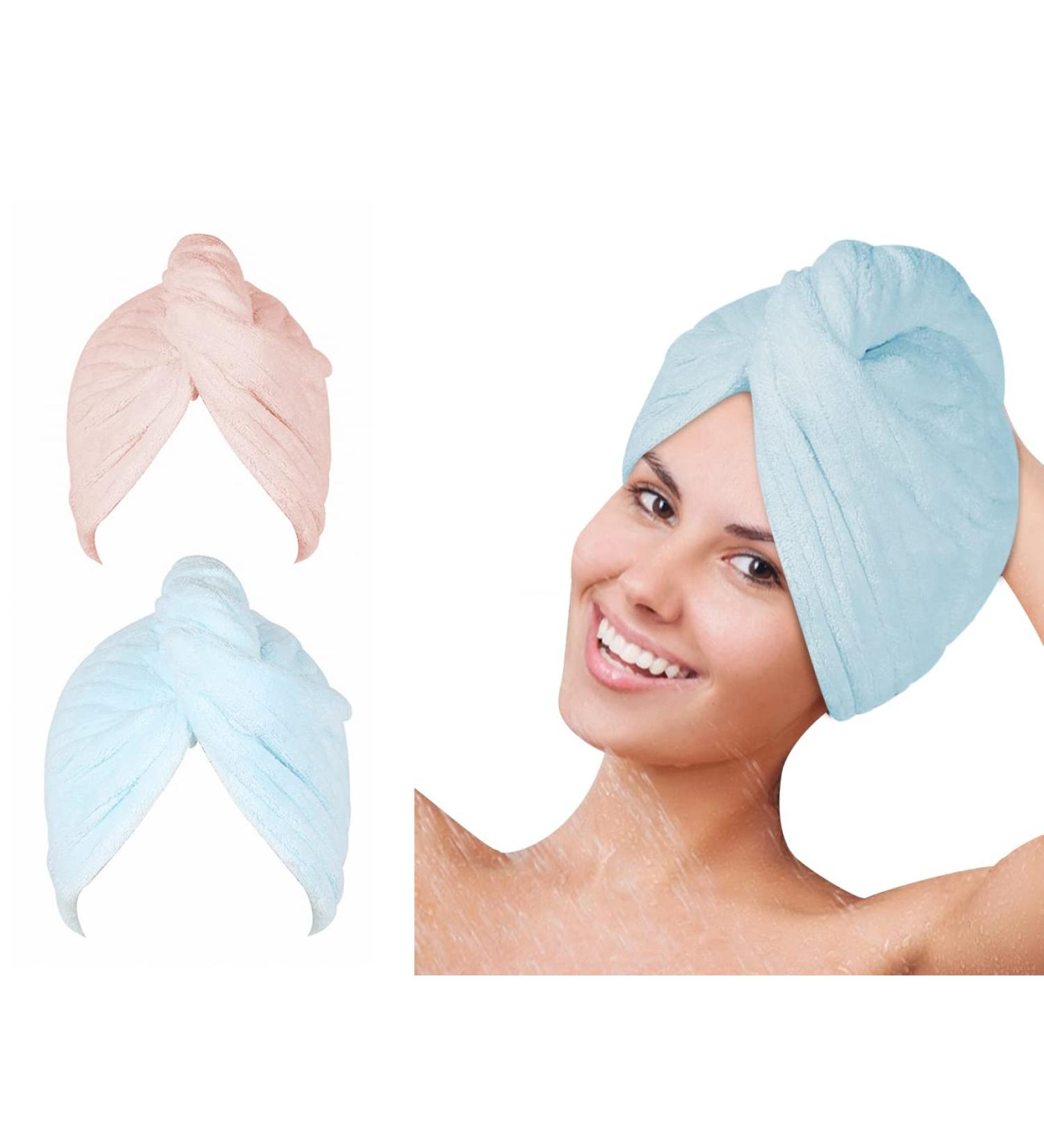 SYMGLIA Microfiber Hair Drying Towel - 2 Pack Quick-Dry Hair Towels for Women Soft Bath Cap (Blue/Rose) - Perfect for Faster Drying & Everyday Use - Buy Online on GoSupps.com