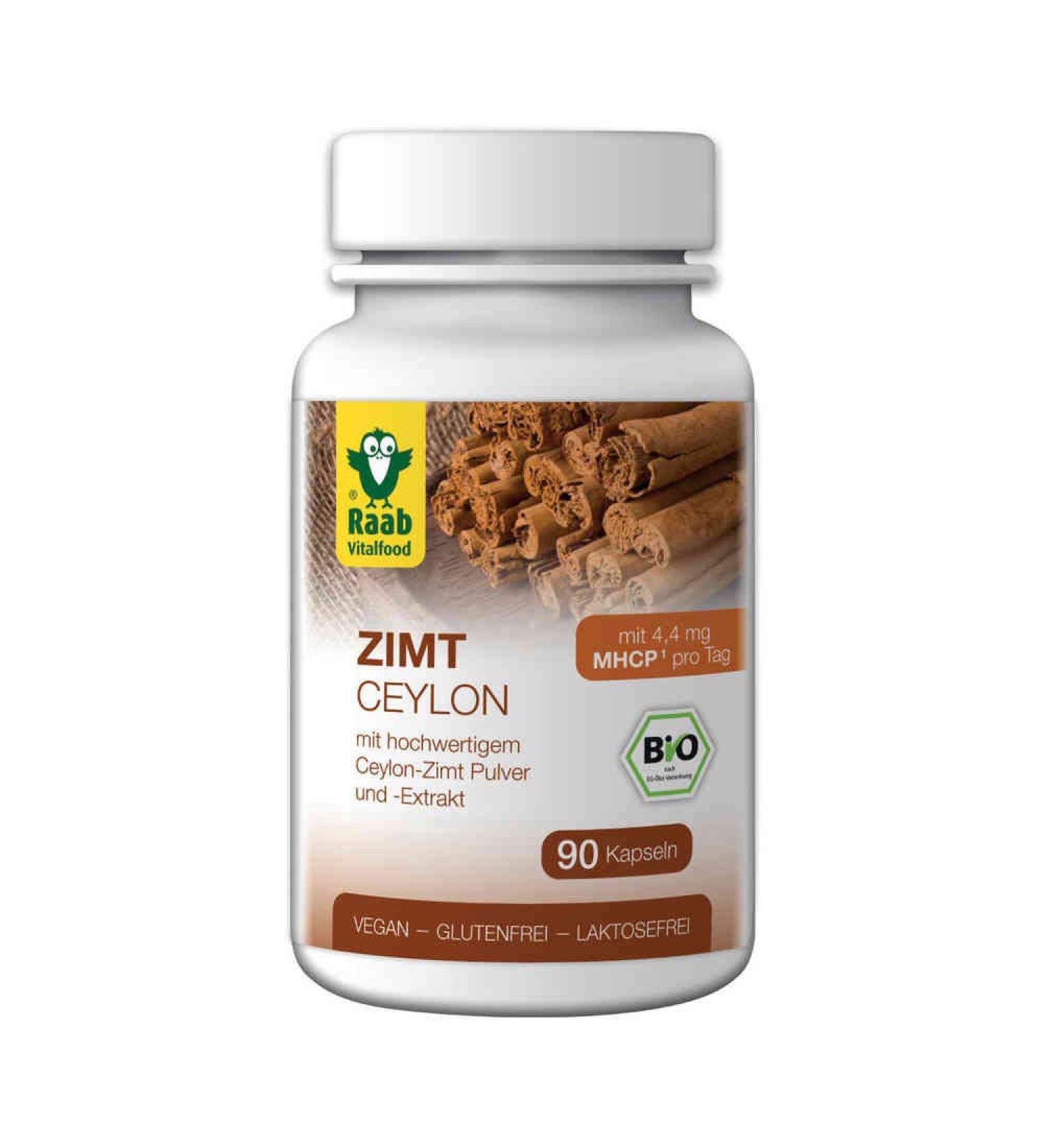 Raab Vitalfood high-quality organic ceylon cinnamon powder and extract contains the secondary plant substance MHCP (1x90 capsules) brown 90 pieces (1 Pack)