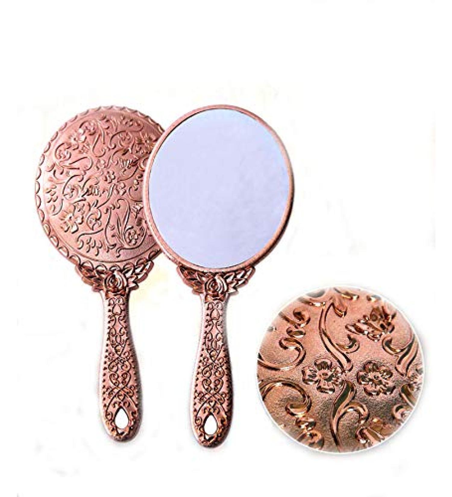 XPXKJ Handheld Mirror with Handle for Vanity Makeup, Home, Salon, Travel Use - Rose Gold Carved | 1 Count - Buy Online on GoSupps.com