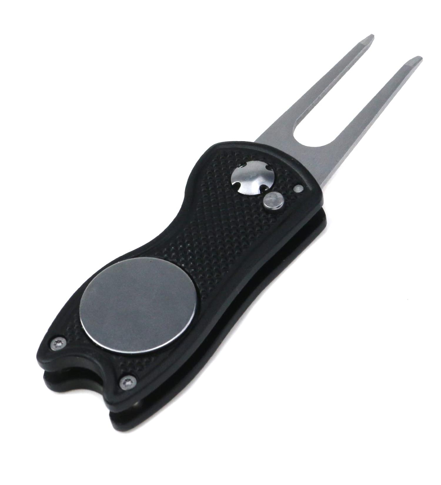 Mcredy Metal Foldable Golf Divot Repair Tool with Pop Up Button - Stainless Steel, Portable Black - Buy Online on GoSupps.com