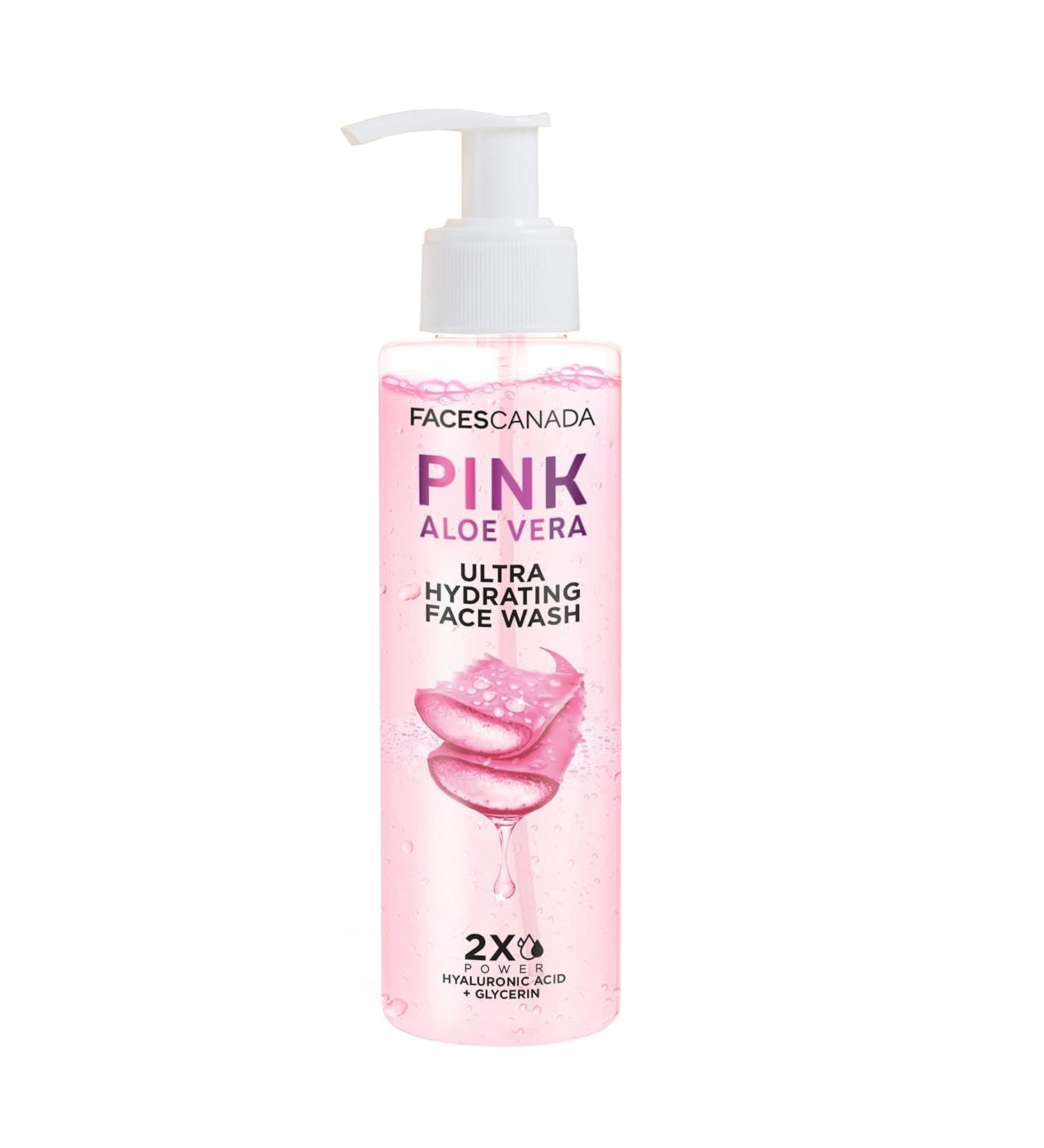 FACES CANADA Pink Aloe Vera Ultra Hydrating Face Wash 100ml | Hyaluronic Acid Honey & Glycerin | Glowing | Soothing | Non-Drying Deep & Gentle Cleansing | No Parabens & Sulphates | Vegan