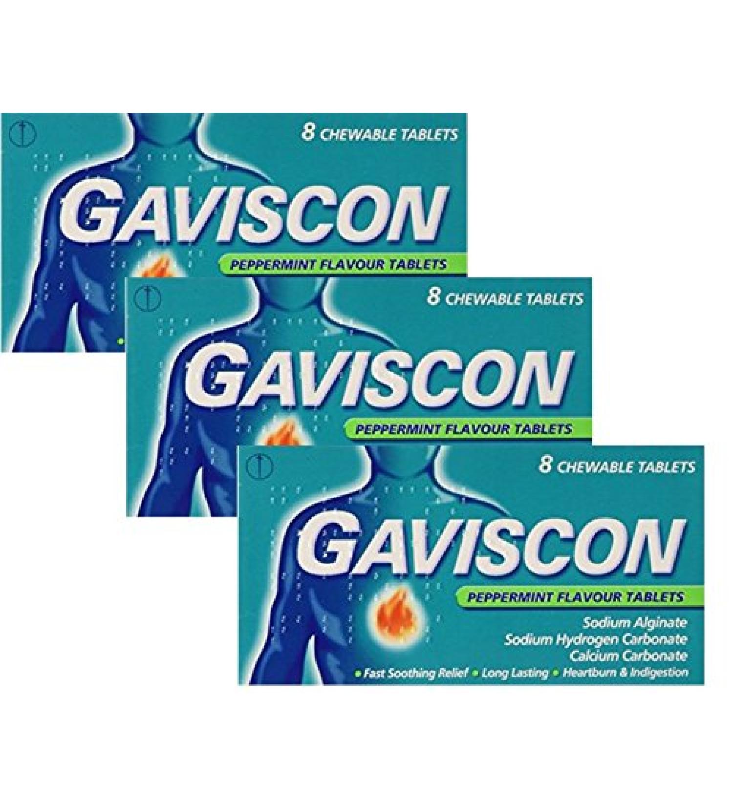 Gaviscon Heartburn and Indigestion Relief 250 mg - Peppermint - Eight Tablets X 3