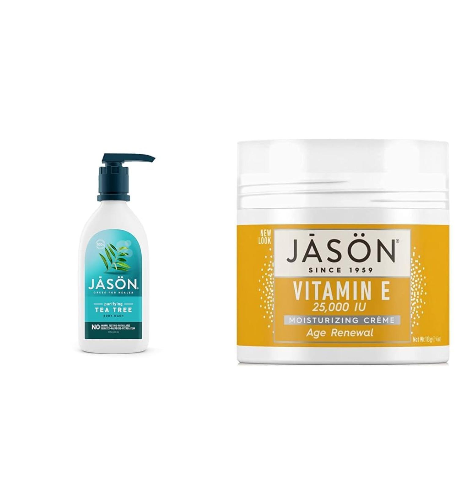 JASON Natural Body Wash & Shower Gel Purifying Tea Tree White 30 Fl Oz (Pack of 1) & Moisturizing Creme Vitamin E 25 000 Age Renewal 4 Oz (Packaging may vary) - Buy Online on GoSupps.com