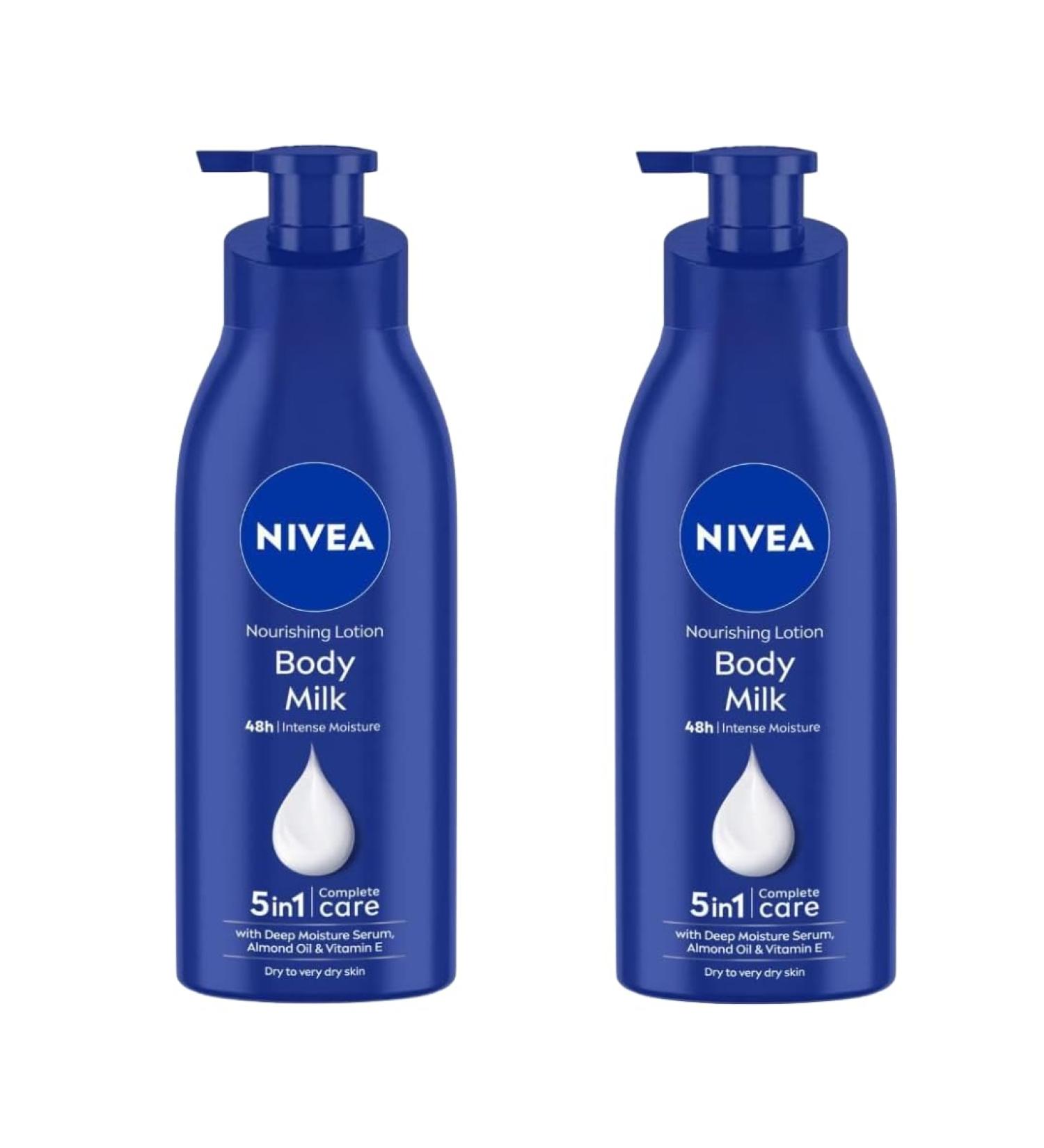 NIVEA Nourishing Body Milk Richly Caring Lotion 48 Hour Deep Moisture for Very Dry Skin Almond Oil + Deep Moisture Serum Fast-Absorbing Non-Greasy Rich Cream 400ml Pack of 2 - Buy Online on GoSupps.com