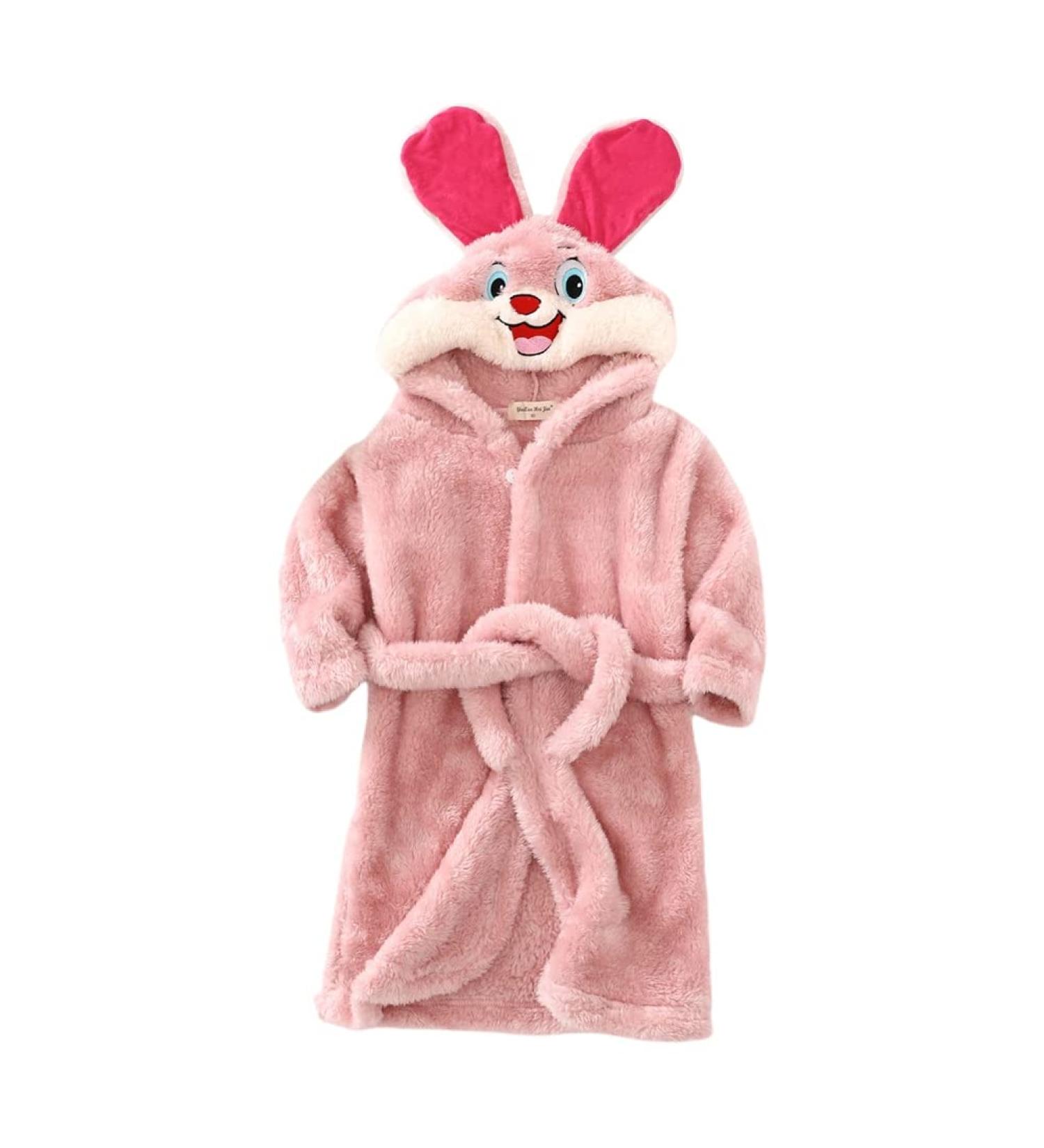 Miyanuby Baby Boy Girls Bathrobe | Soft Flannel Animal Hoodie | Pink Rabbits Nightwear 4-5 Years | Perfect Gift for Kids - Buy Online on GoSupps.com
