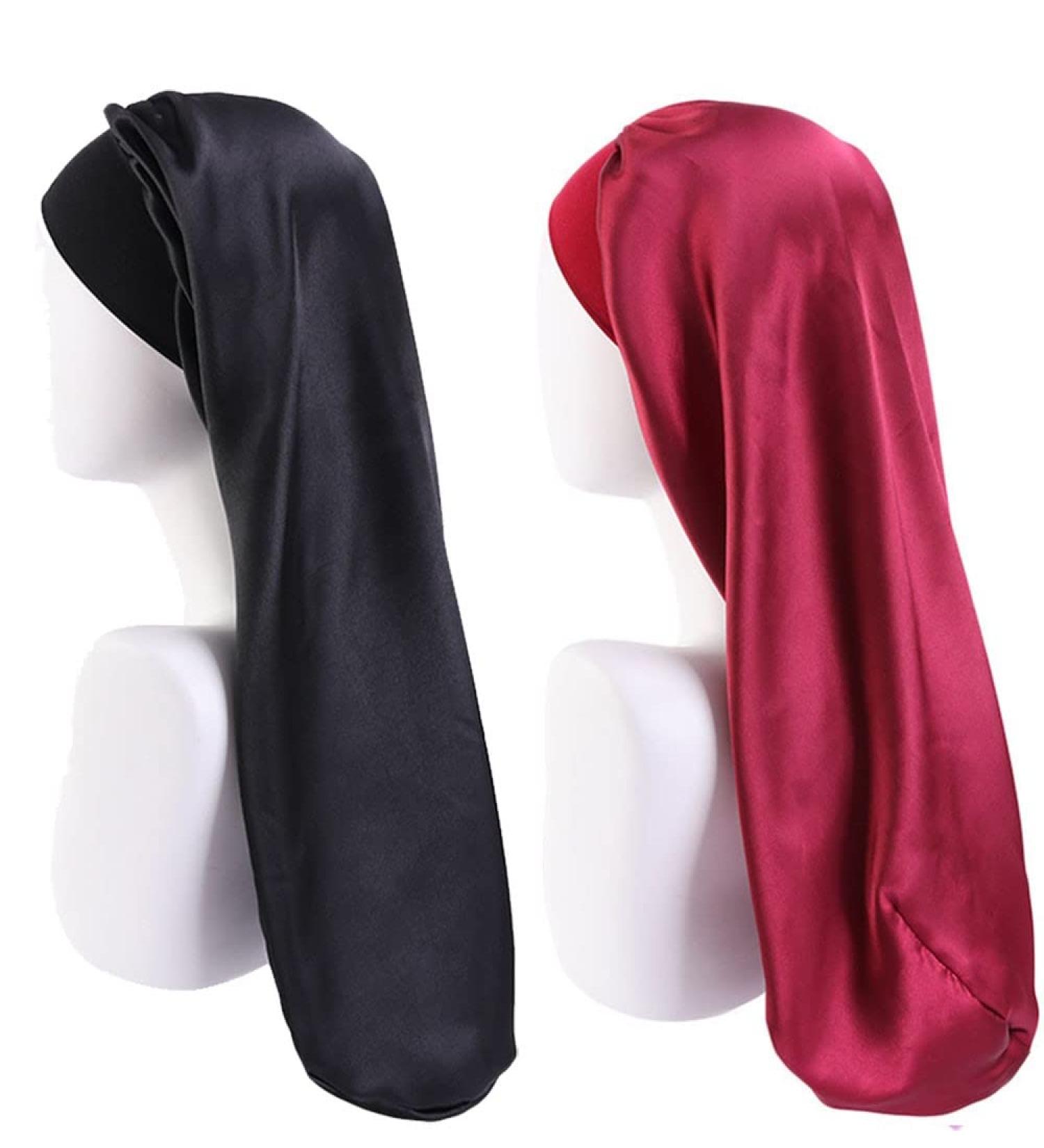 Buy Ladaypoa Long Satin Sleeping Cap | 2-Piece Extra Large Sleeping Hats for Women - Black & Red Perfect for Long Braids - Buy Online on GoSupps.com