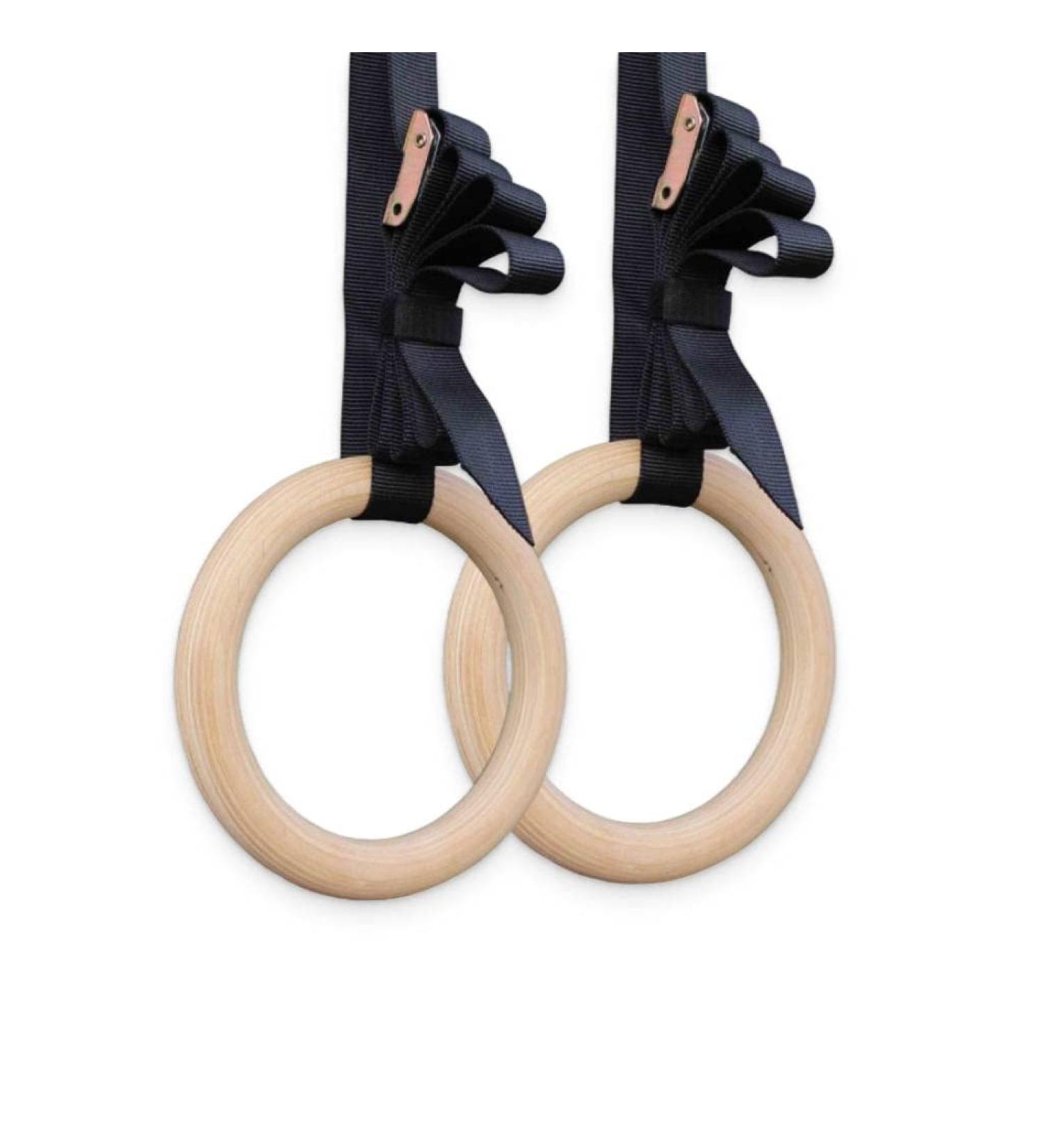 Mojco Wooden Gymnastic Rings with Adjustable Numbered Straps 15FT - Non-Slip 32 MM for Calisthenics & Pull Ups at Home or Outdoors - Buy Online on GoSupps.com