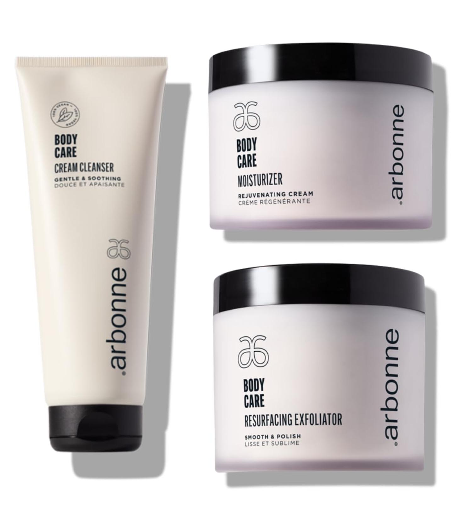 Arbonne BodyCare Cream Cleanser and BodyCare Moisturizer Cream with BodyCare Resurfacing Exfoliator