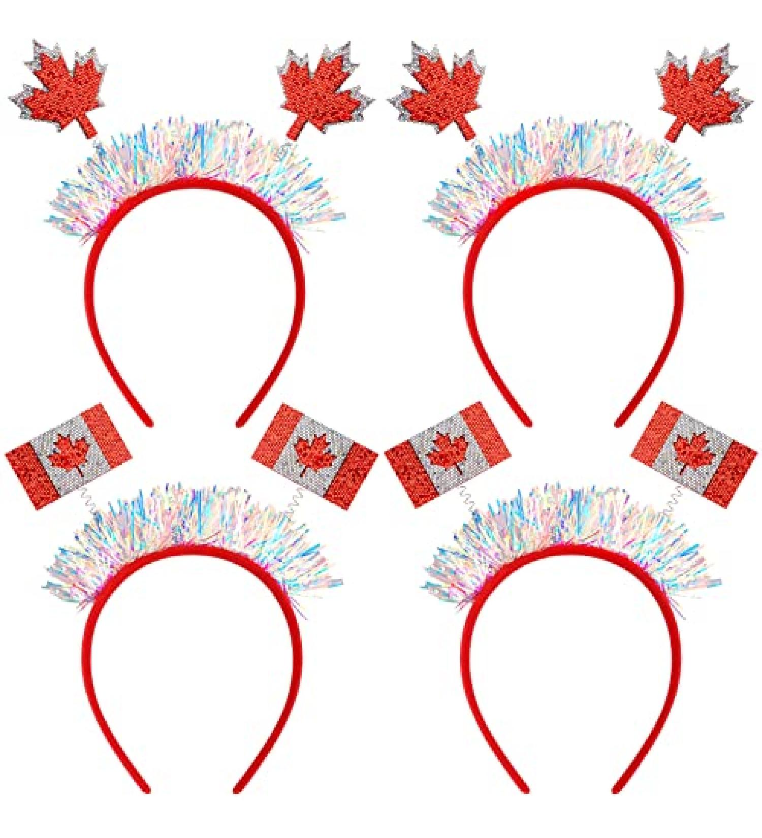 OBANGONG Canada Day Headbands - 4 Pcs Maple Leaf Flag Headband Set for Kids & Adults | Canadian Themed Party & Soccer Events Accessories - Buy Online on GoSupps.com