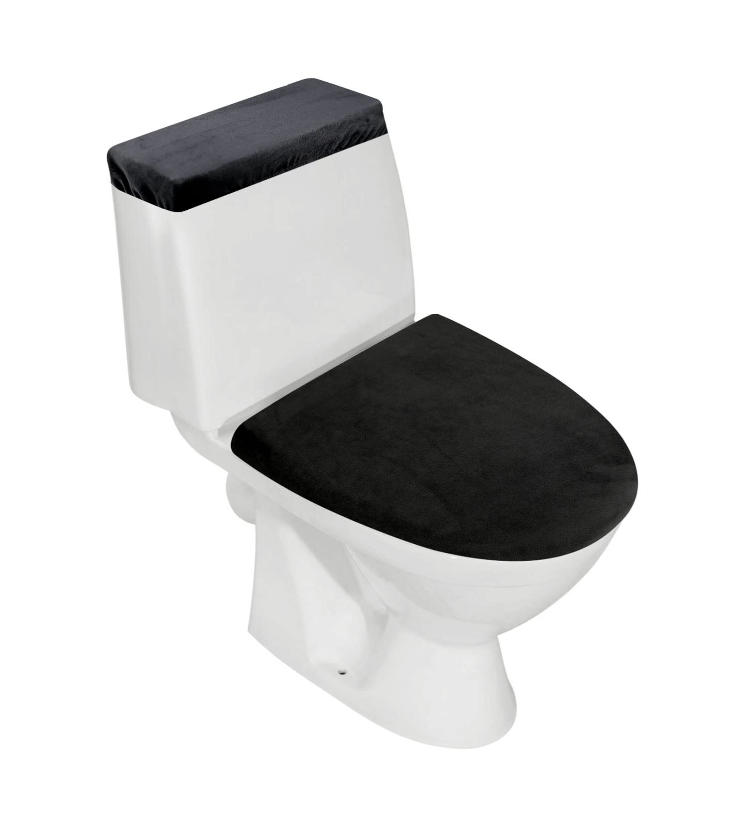 Stretch Velvet Toilet Lid Cover and Toilet Tank Lid Cover  Bathroom Super Soft Toilet Lid Cover Set Luxury Velvet Plush  with Elastic Bottom  Machine Wash  Black - Buy Online on GoSupps.com