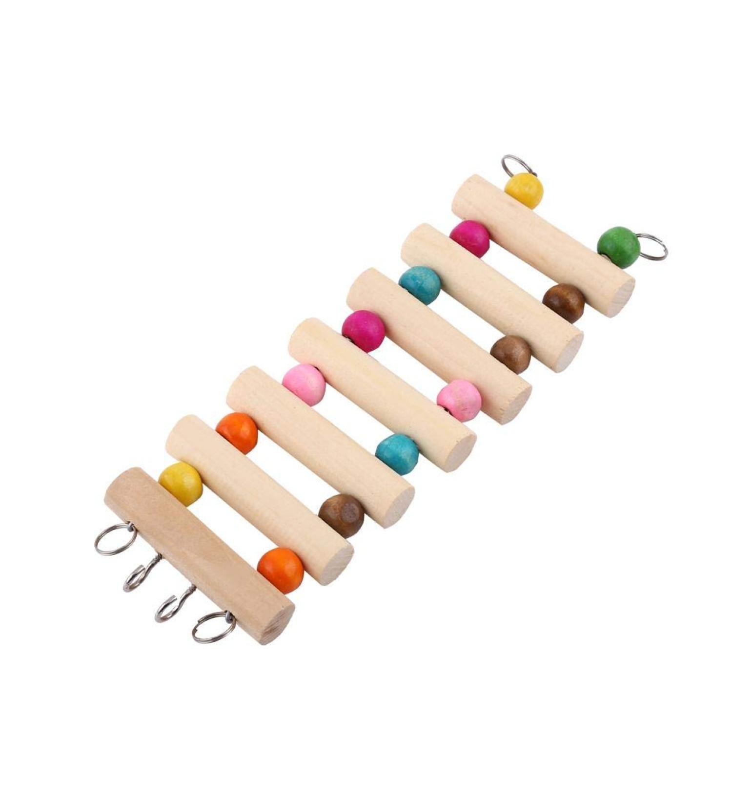 Wooden Parrot Ladder with Colorful Pearl Steps - 7-Step Climbing Bridge Toy for Conures Parakeets Budgies Cockatiels & Lovebirds - International Shipping Available - Buy Online on GoSupps.com