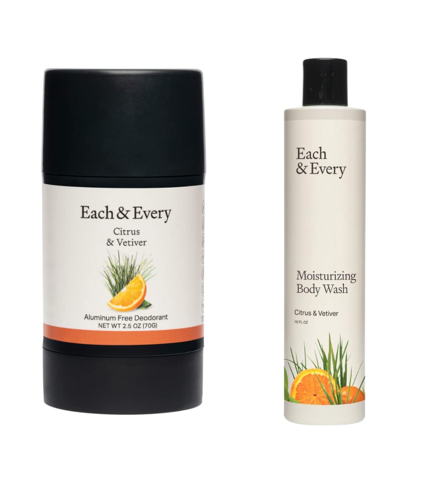 Each & Every Natural Aluminum-Free Deodorant and Moisturizing Body Wash Set (Citrus & Vetiver)