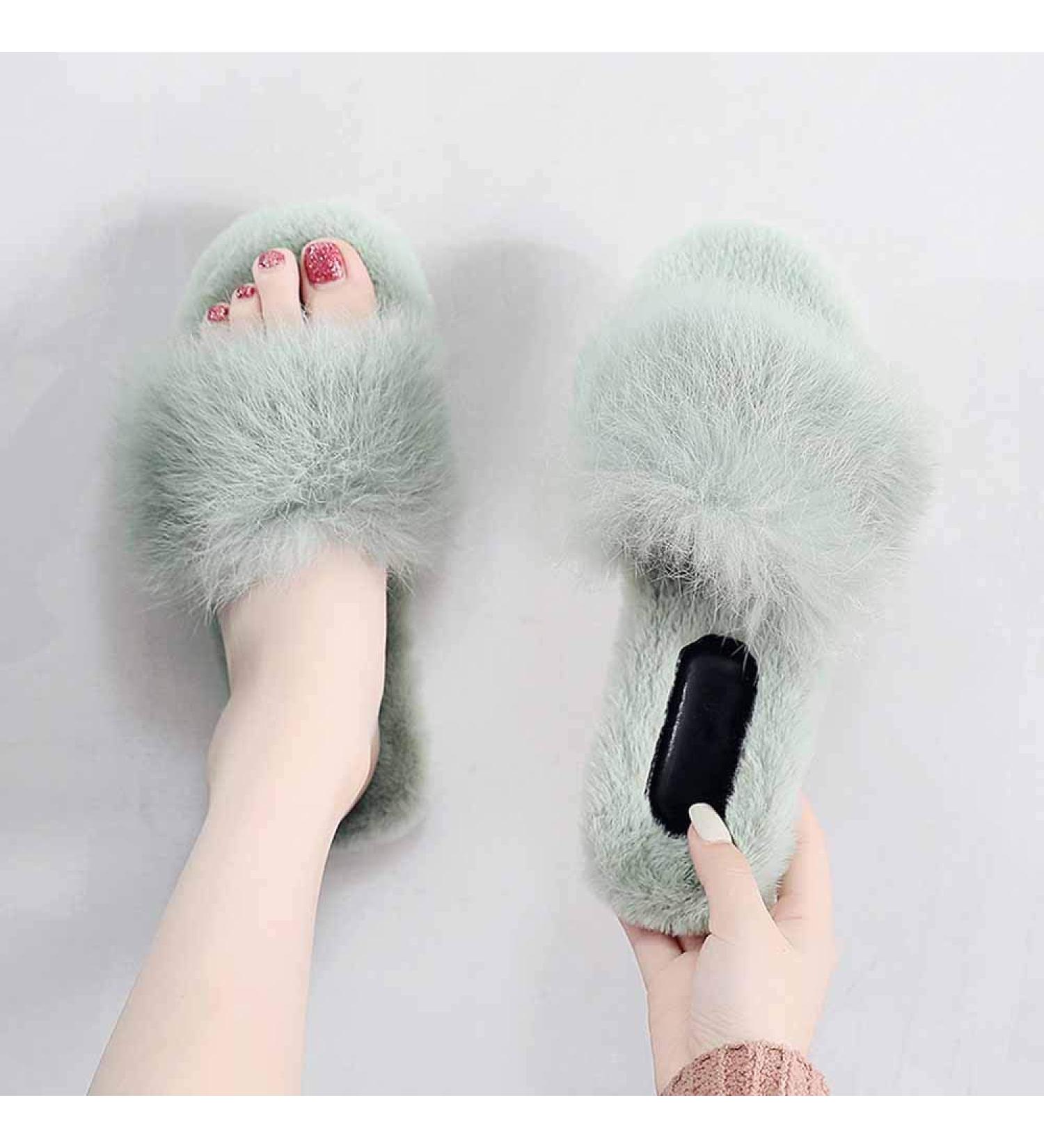 Black Fluffy Sliders Faux Fur Fluffy Slippers Women Slippers Fashion Ladies Shoes Furry Flip Flops Fur Slides with Arch Support Female Flat Sandals Autumn Slides for Indoor Outdoor (D 24.5CM) (C 24 C 24.5CM - Buy Online on GoSupps.com