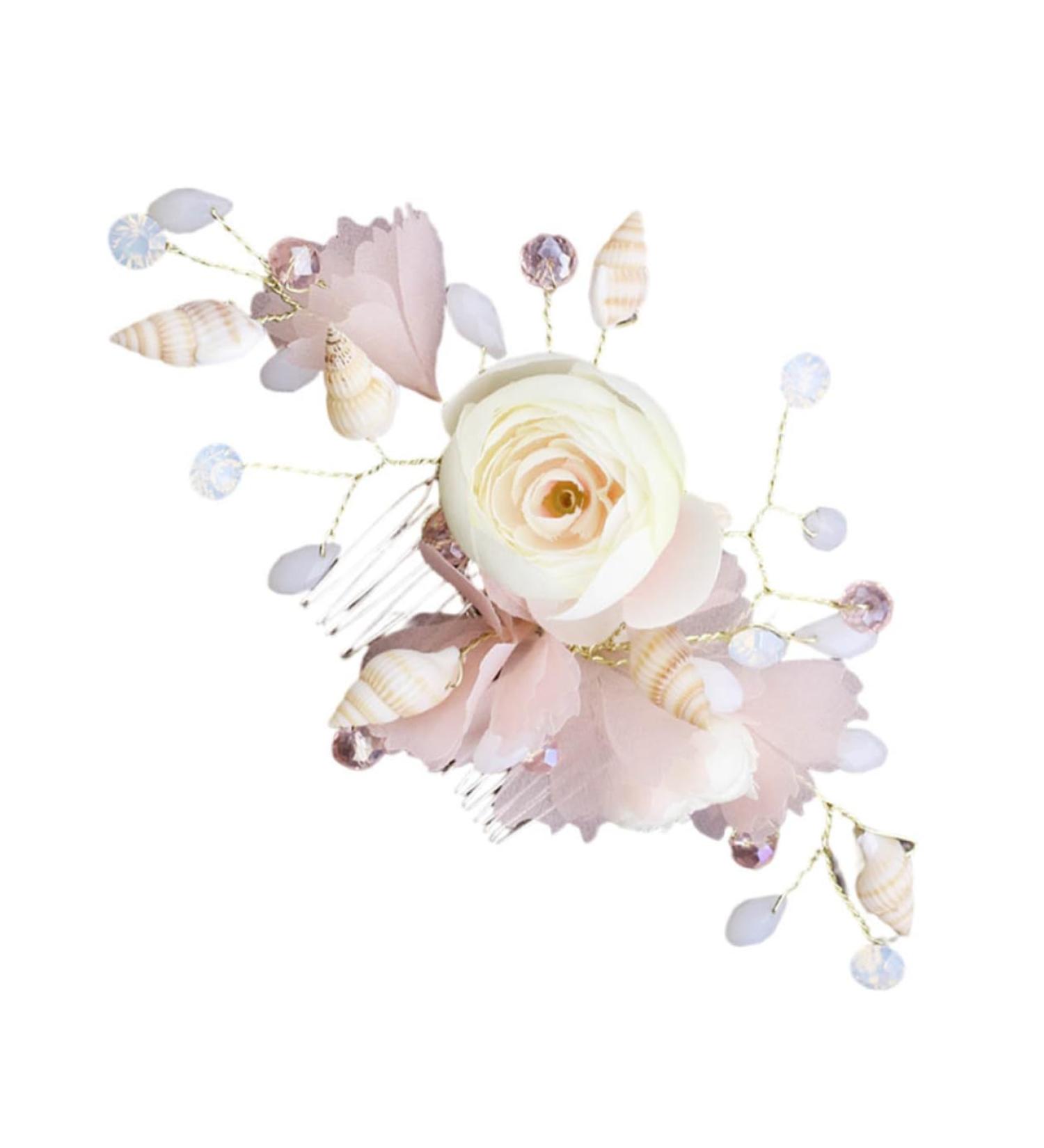 Housoutil Bridal Hair Comb Rhinestone Hair Side Comb Wedding Hair Accessories Flower Headpiece for Women Flower Hair Comb Hair Clips Bride Conch Wedding Flowers Pink Silk Cloth - Buy Online on GoSupps.com