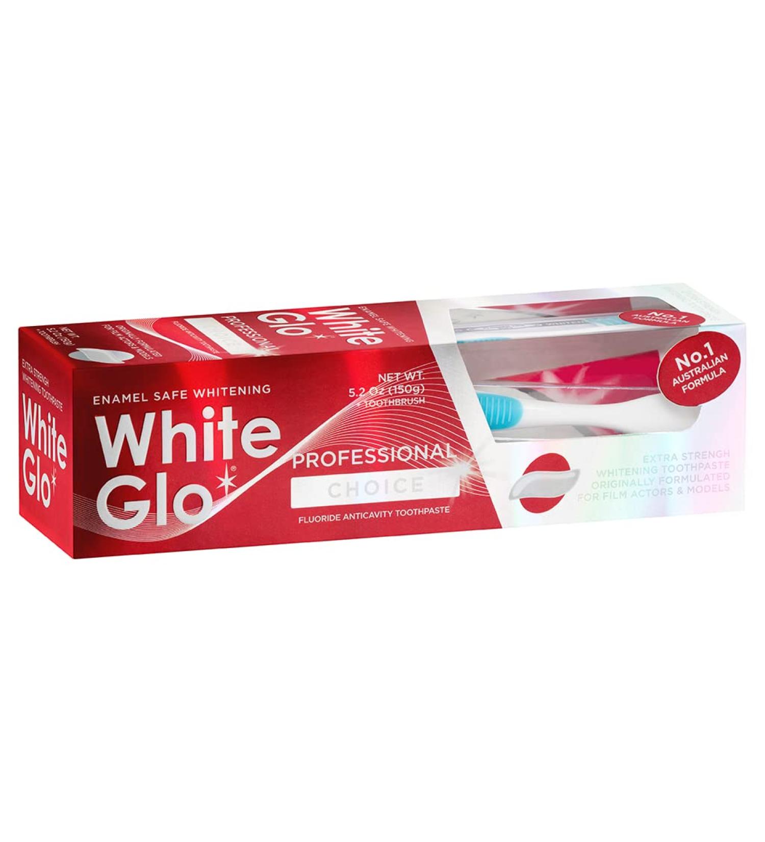 White Glo Professional Choice Teeth Whitening Toothpaste 5.29 oz - Fluoride Protection, Low Abrasion Formula for Actors, Actresses, and Models - Buy Online on GoSupps.com