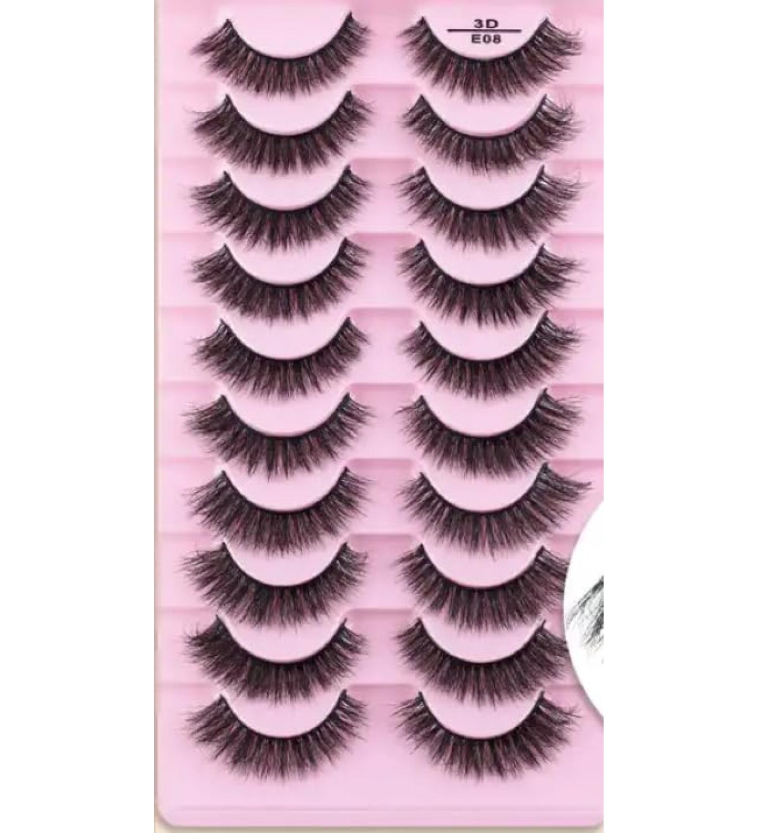 10 Pairs False Eyelshes Fluffy Faux Mink Natural Looking Long Lash Handmade