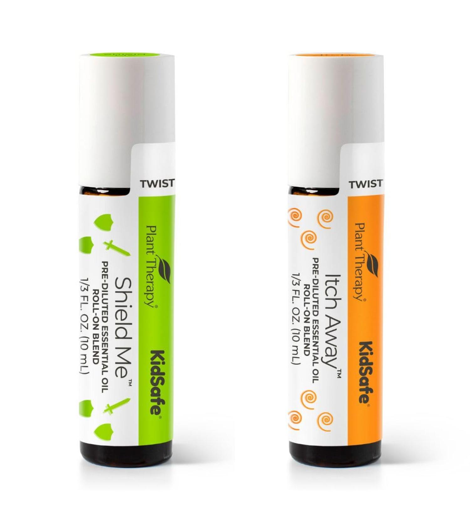 Plant Therapy KidSafe Shield Me Essential Oil Blend Pre-Diluted Roll On 10 mL (1/3 oz) & KidSafe Itch Away Essential Oil Blend Pre-Diluted Roll-On 10 mL (1/3 oz) - Buy Online on GoSupps.com
