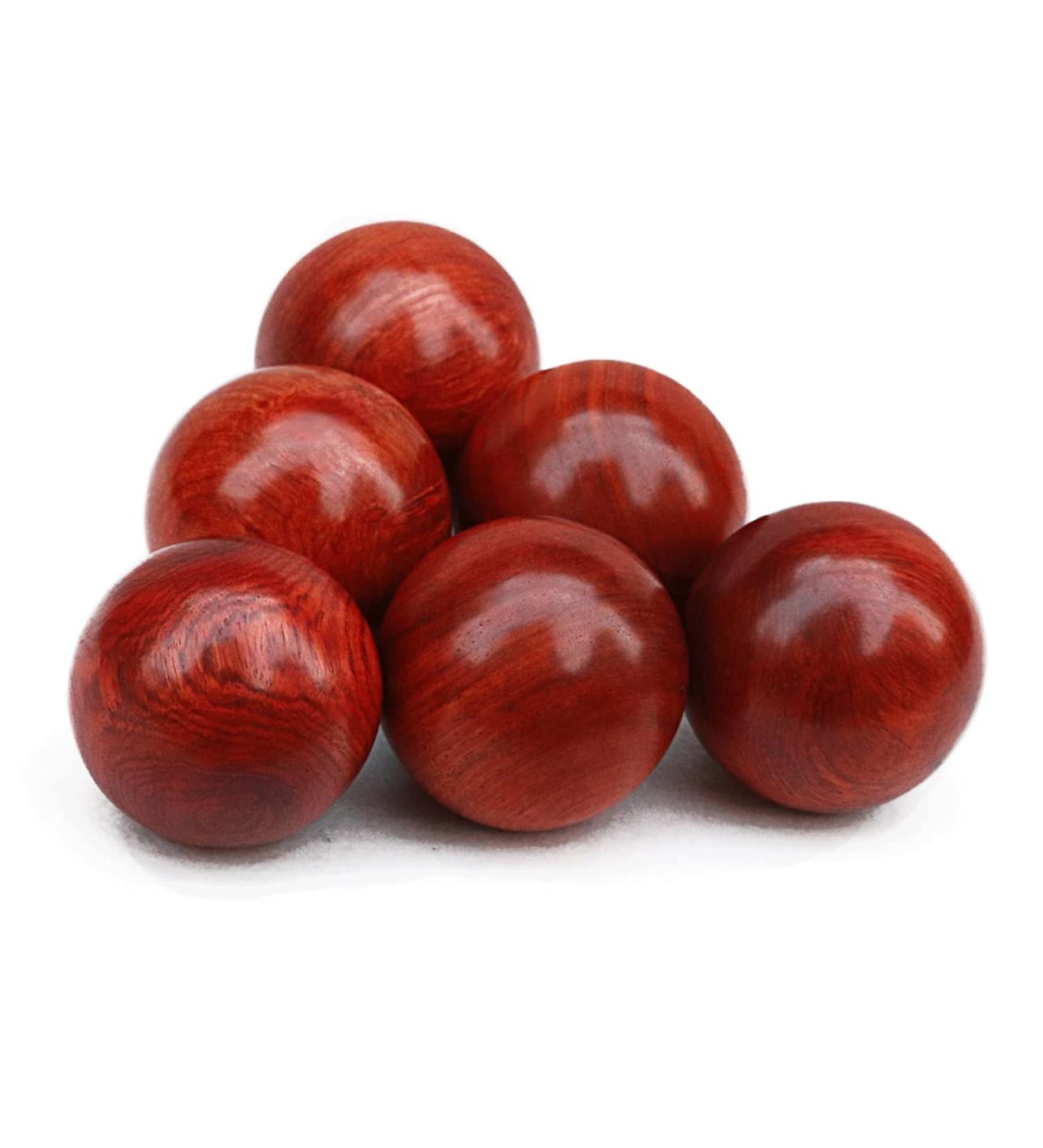 Portable Wooden Roller Balls Massage Set - 2 Stress Relief Balls - Hand Massager & Fitness Tool - 5cm Red Chinese Massage Balls - Buy Online on GoSupps.com