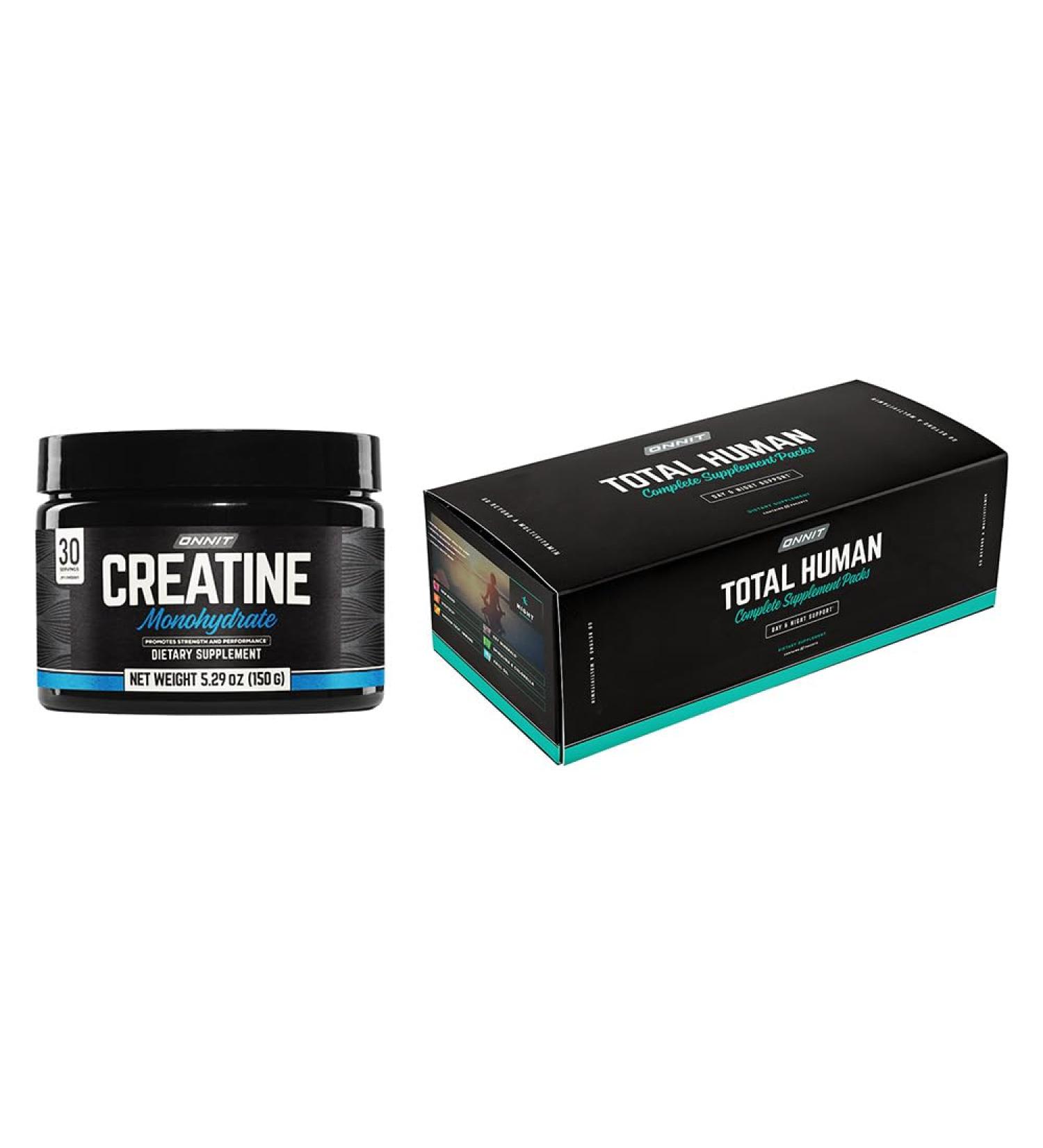 ONNIT Total Wellness & Performance Bundle: Total Human Multivitamin Packs (30-Day Supply) + Creatine Monohydrate Powder (30 Servings) IGEN Non-GMO Tested Energy Focus & Strength Pack of 2 - Buy Online on GoSupps.com