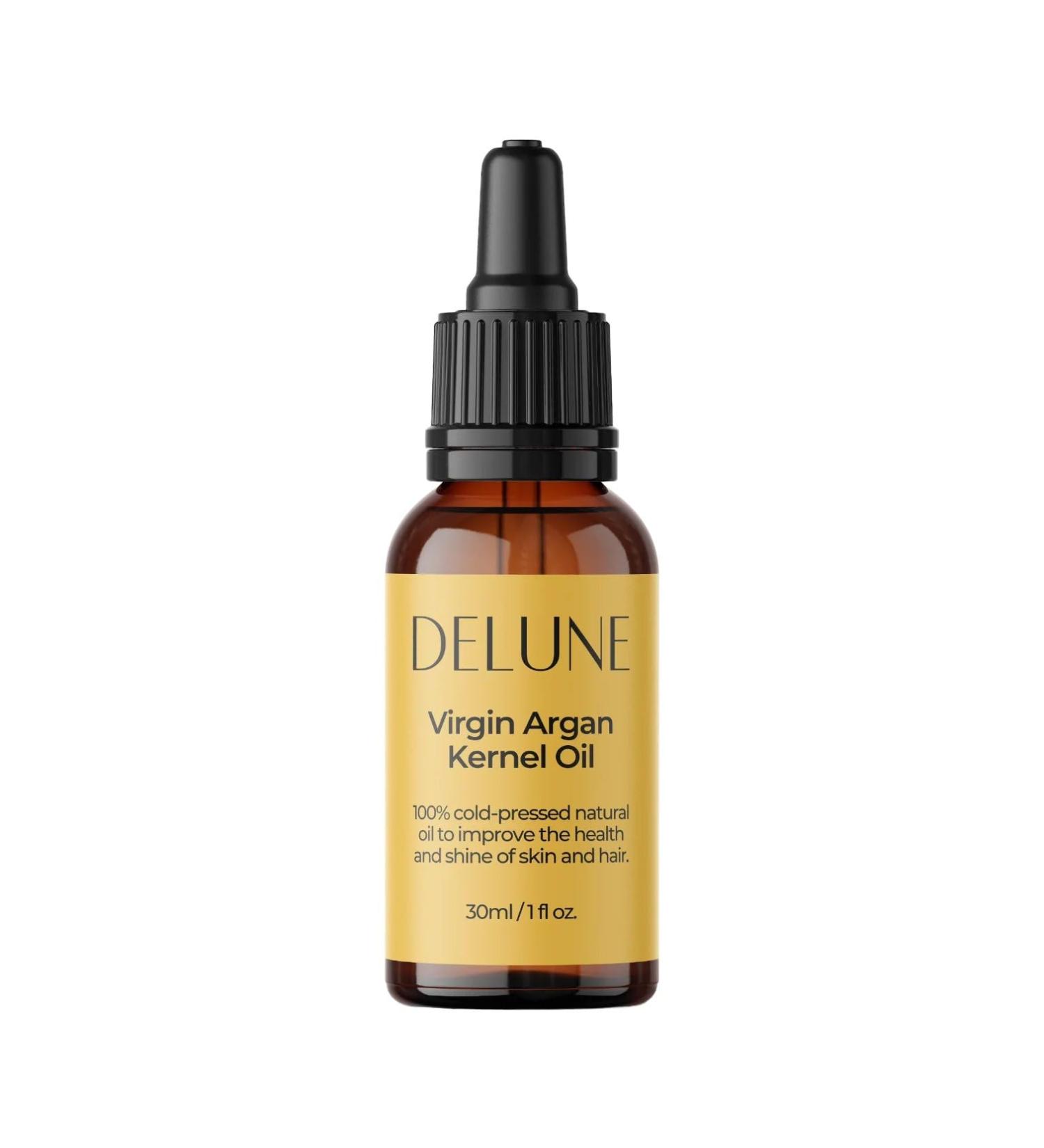 Delune Virgin Argan Kernel Oil 100% Pure - for Hair Face & Skin | Cold Pressed Carrier Oil - Buy Online on GoSupps.com