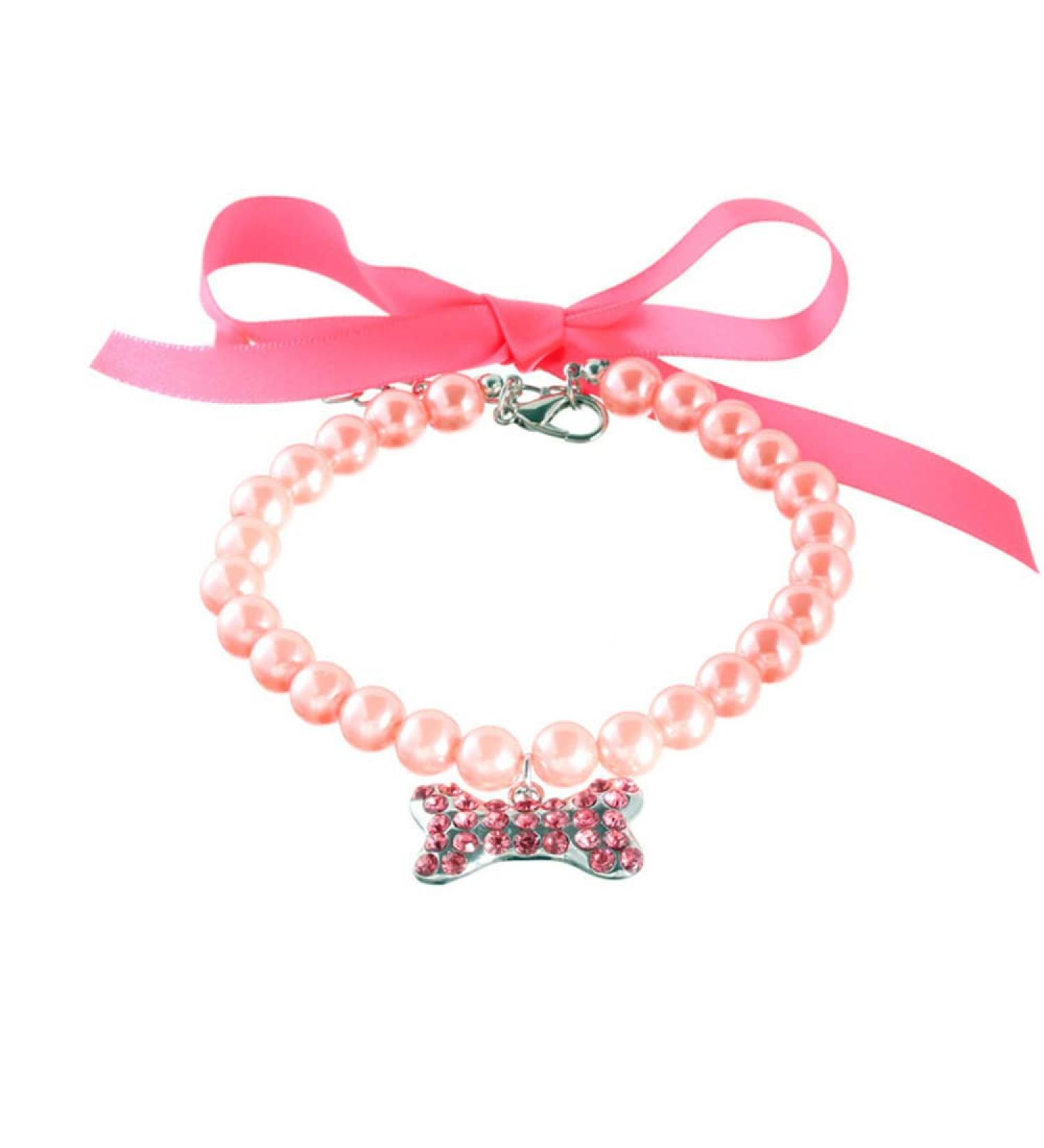 RayMinsino Dog Cat Necklace - Pearl Bone Pendant Adjustable Collar for Pets - L Rose - Buy Online on GoSupps.com