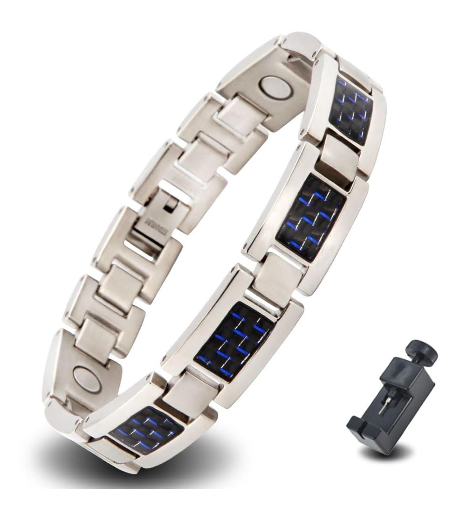 HAQI Titanium Magnetic Bracelet for Men | Magnetic Therapy Arthritis Bracelet with Strong Magnetism & Blue Carbon Fiber - International Shipping Available - Buy Online on GoSupps.com