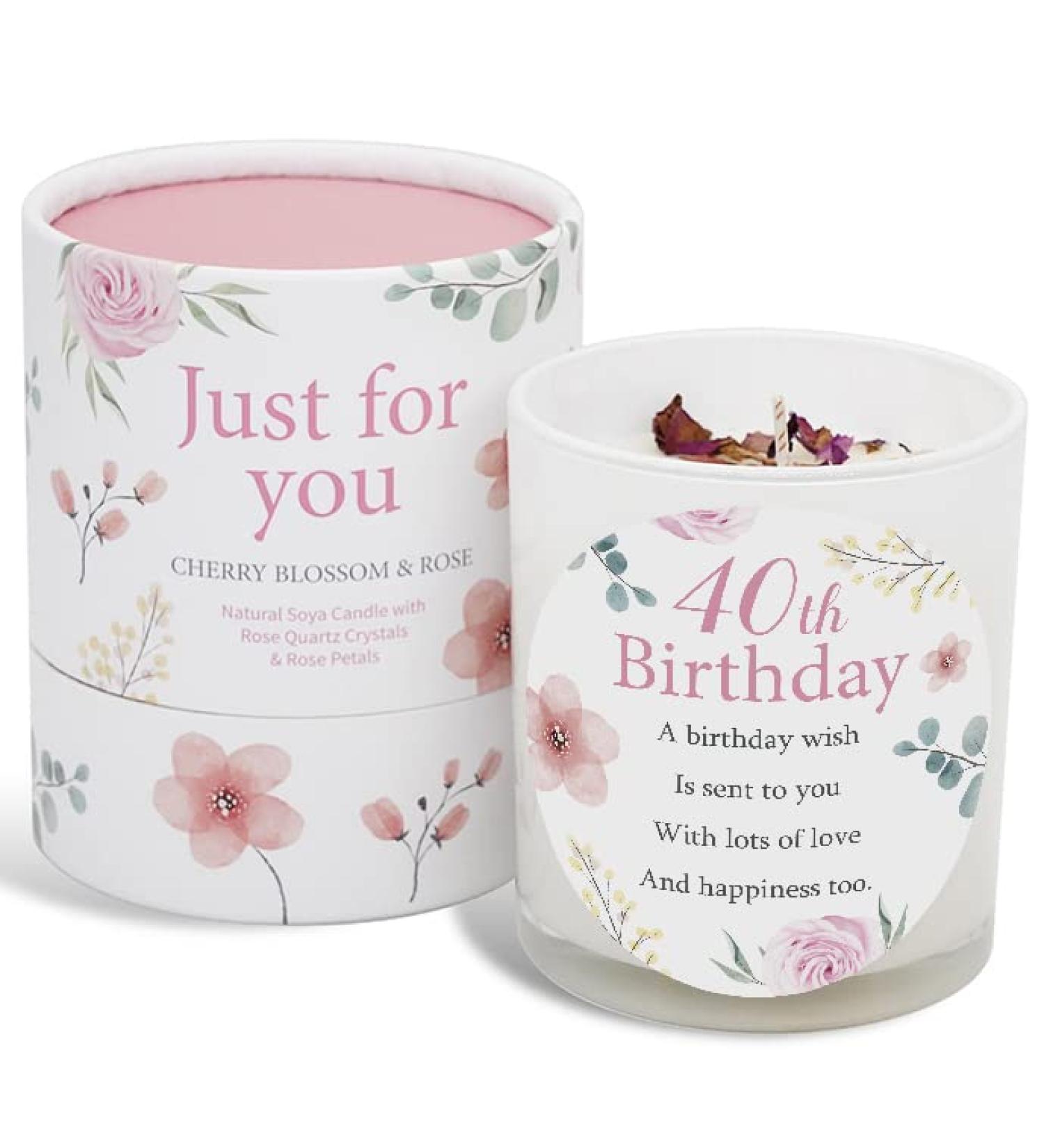 40th Birthday Candle | Perfect Gift for Fortieth Birthday | SOYA Candle with Rose Quartz & Petals - Buy Online on GoSupps.com