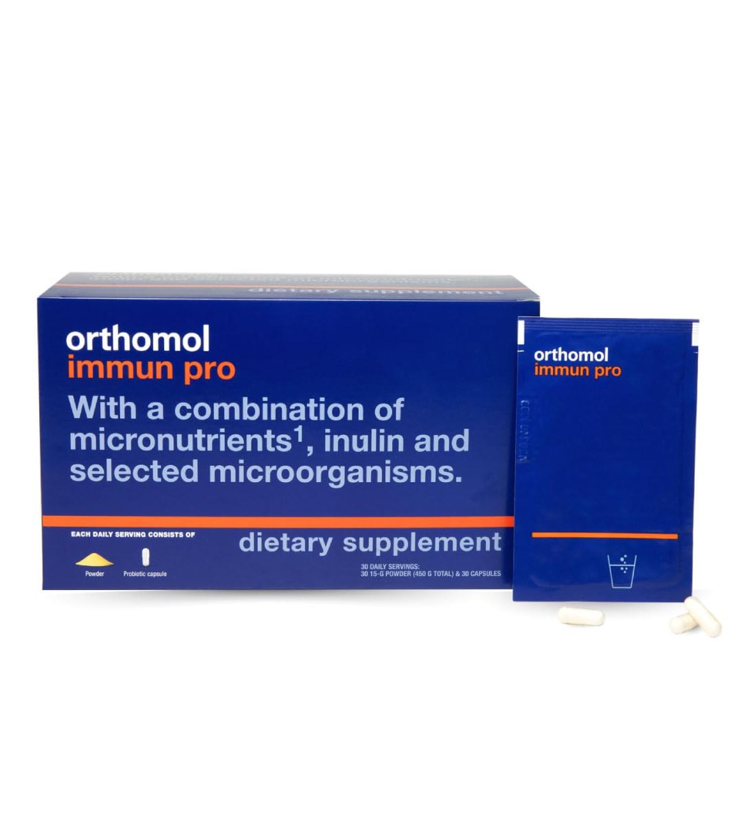 Orthomol Immun Pro Immune Support Probiotic Gut Health Supplement Inulin Prebiotic Fiber 30-Day Supply Vitamin A B C D E Zinc Iodine Probiotics for Women and Men Daily Powder & Capsule - Buy Online on GoSupps.com