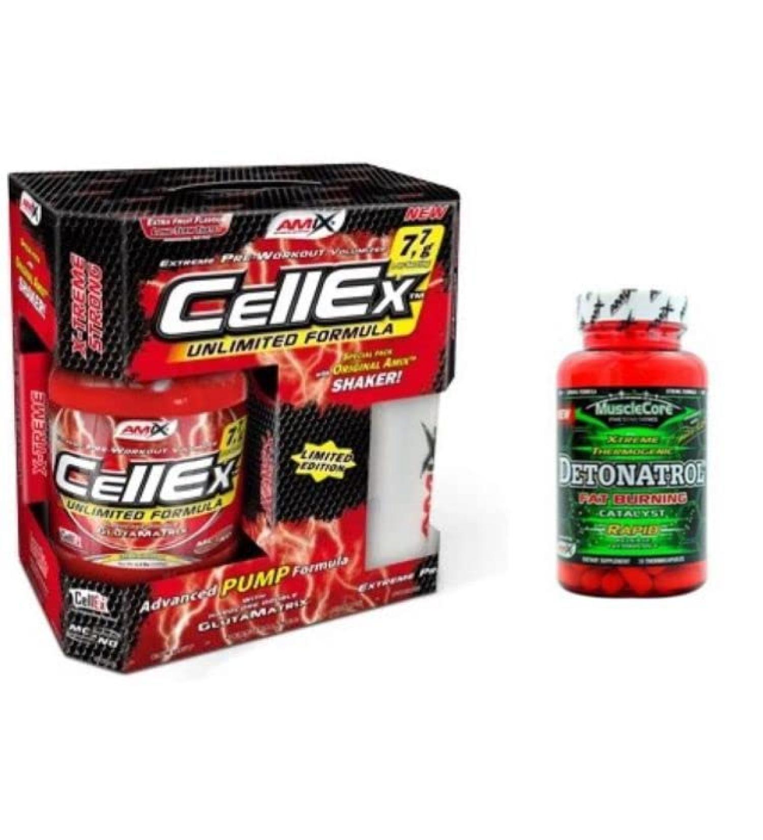 AMIX NUTRITION CELLEX Pre-Workout Volumizer Fruit Puch Flavor, 1 Kilo + AMIX Detonatrol 30 Caps + Batdior