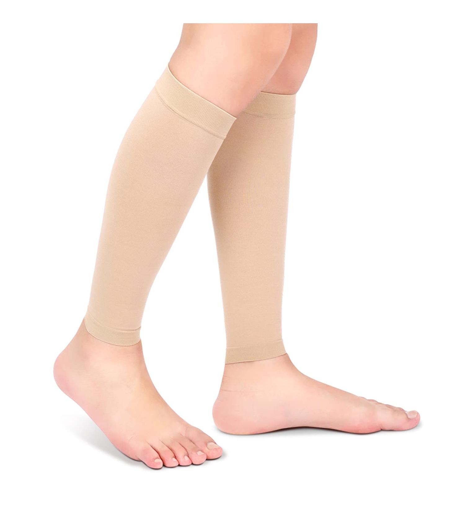 Mrisata 20-30mmHg Calf Compression Sleeves for Men & Women | Support for Varicose Veins Shin Splints Edema & Recovery | Footless Compression Socks - Flesh Color - Buy Online on GoSupps.com