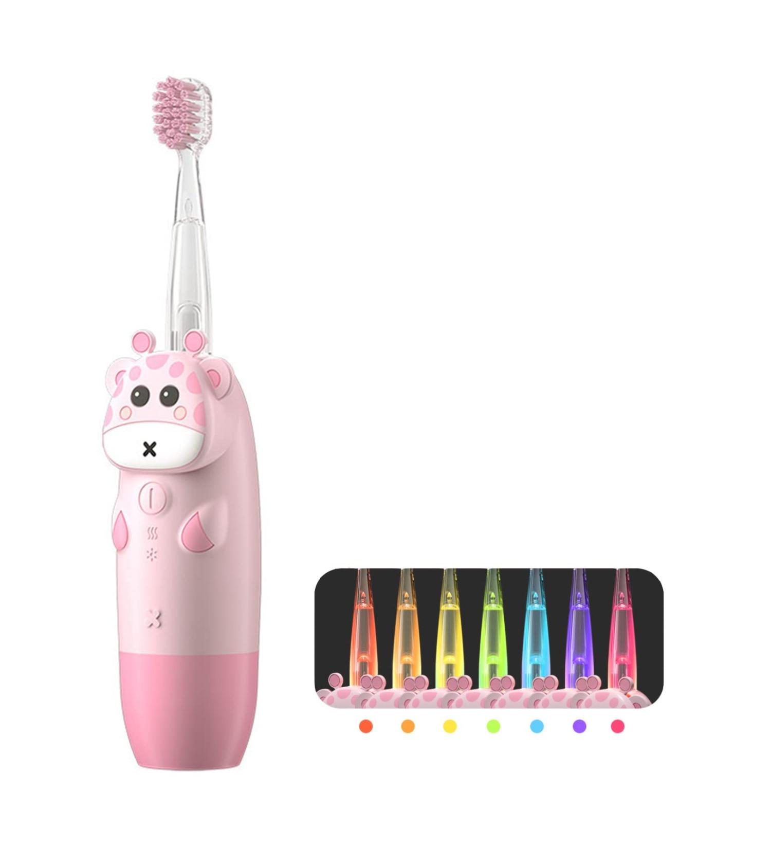 Children's Electric Toothbrush for Ages 2-12 | LED Light Smart Timer & Soft Brush Heads - Waterproof Pink Baby Toothbrush - Buy Online on GoSupps.com