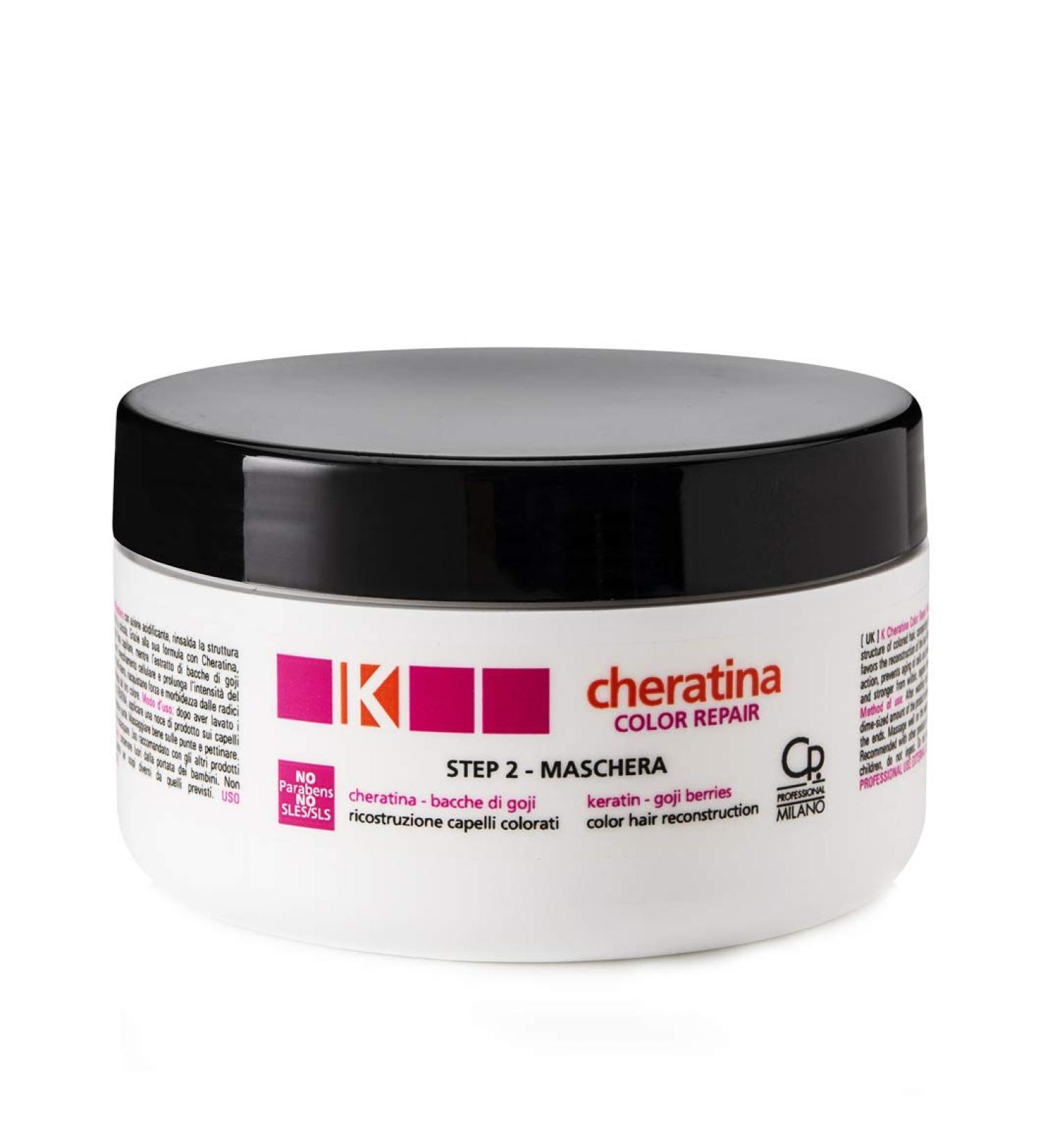 K-Cheratina - Keratin Color Repair Mask - Keratin-Based Reconstruction for Colored and Bleached Hair - Formula Enriched with Goji Berry Extract - Step 2 - 250 ml Bottle - Buy Online on GoSupps.com