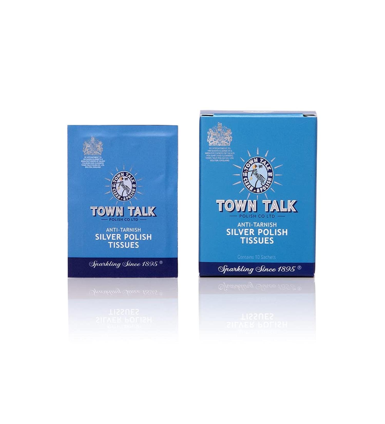 Town Talk Anti-Tarnish Silver Polish/Cleaner Tissues - 10 Packets/Sachets