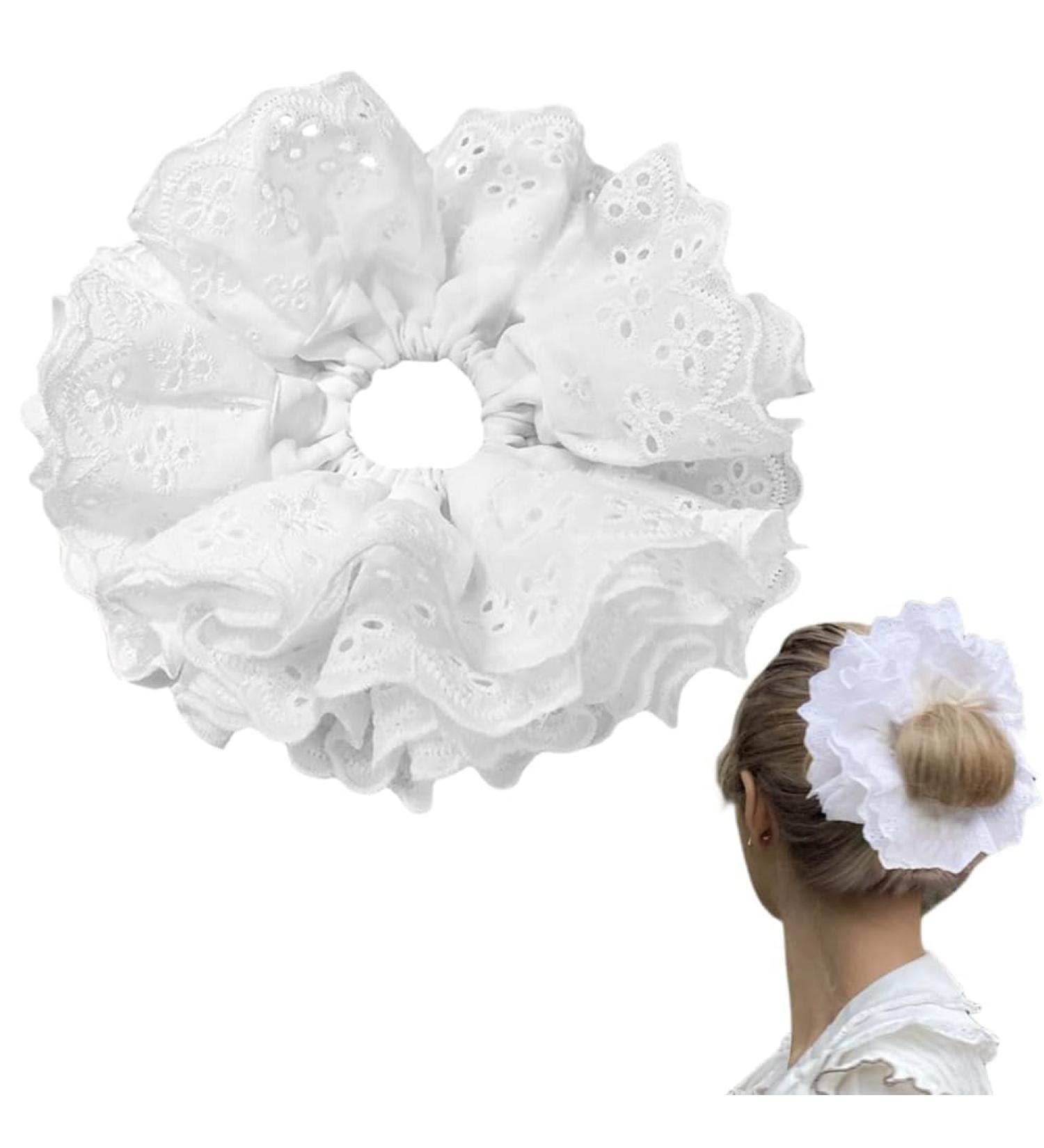 Loekrdos White Lace Scrunchies Lace Scrunchies for Women 4-Layer Lace Hair Scrunchie Large Hair Scrunchies White Thick Hair Scrunchie Accessories for Ladies Girls - Buy Online on GoSupps.com