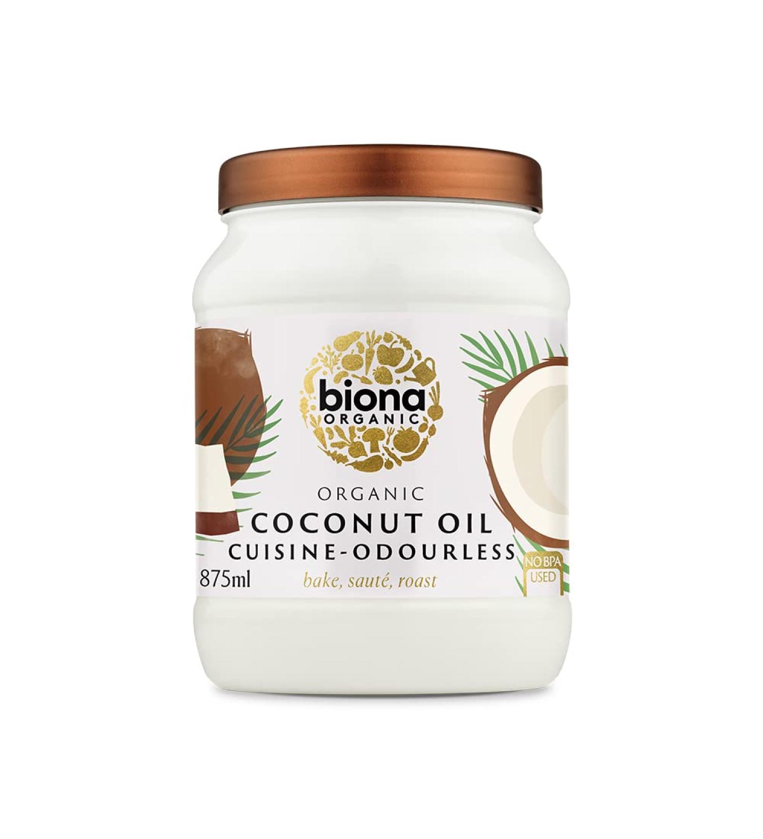 Biona Organic Coconut Oil 875ml - Mild & Odourless - Dairy Free, Vegan, Ketogenic - 100% Natural Cooking Oil - 1 Pack - Buy Online on GoSupps.com