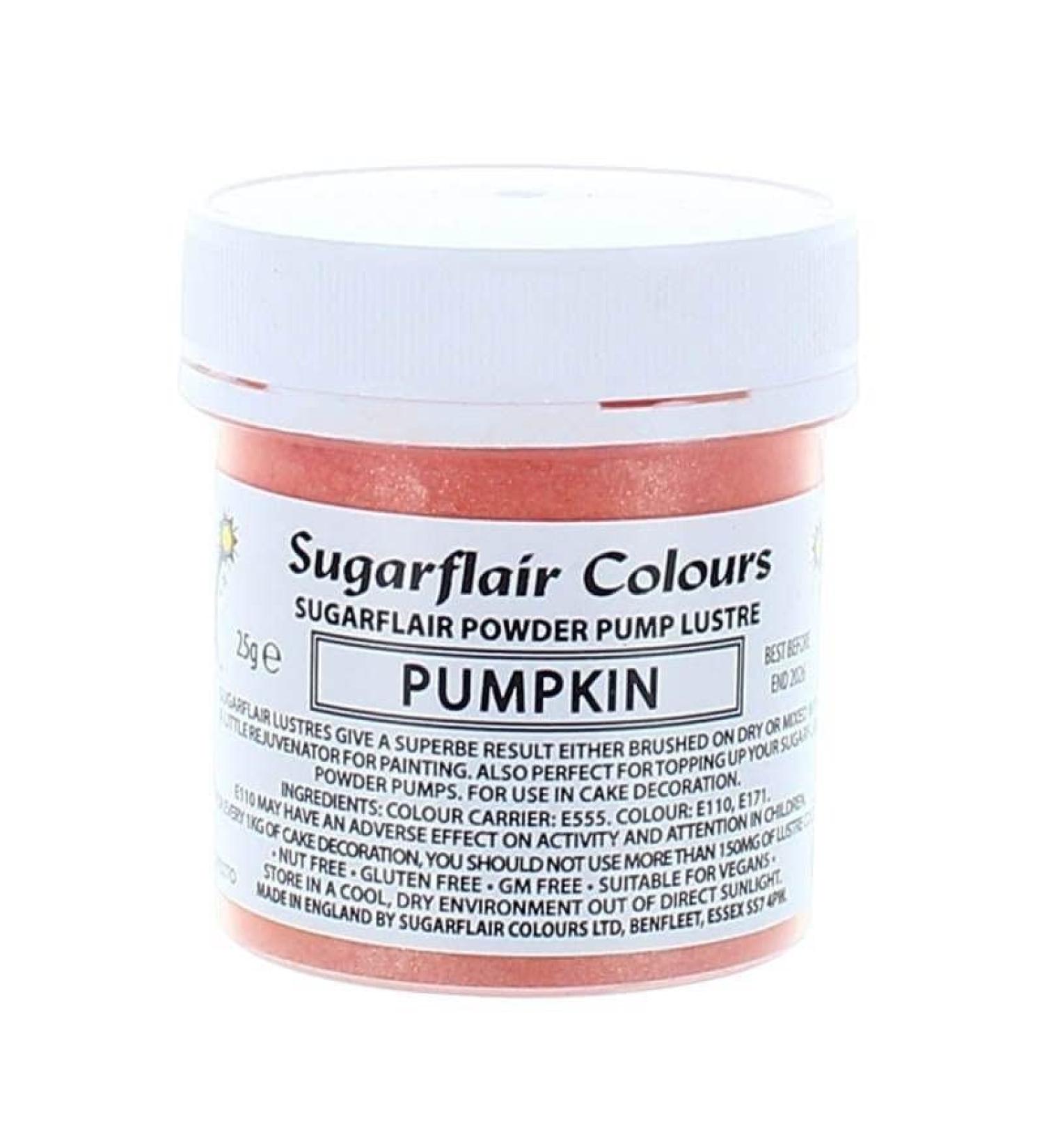 Sugarflair Colours Edible Power Pump Lustre - Pumpkin - Food Colouring Powder Edible Colour Dust Brush On Spray or Add Rejuvenator to Create Eye-Catching Paint Effect - 25g