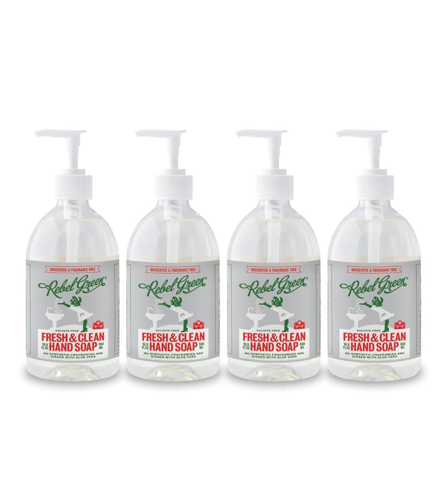 Rebel Green Liquid Hand Soap - Moisturizing Natural Bathroom & Kitchen Liquid Soap - Gentle Household Hand Wash (Unscented 16.9 Fl Oz (Pack of 4)) - Buy Online on GoSupps.com