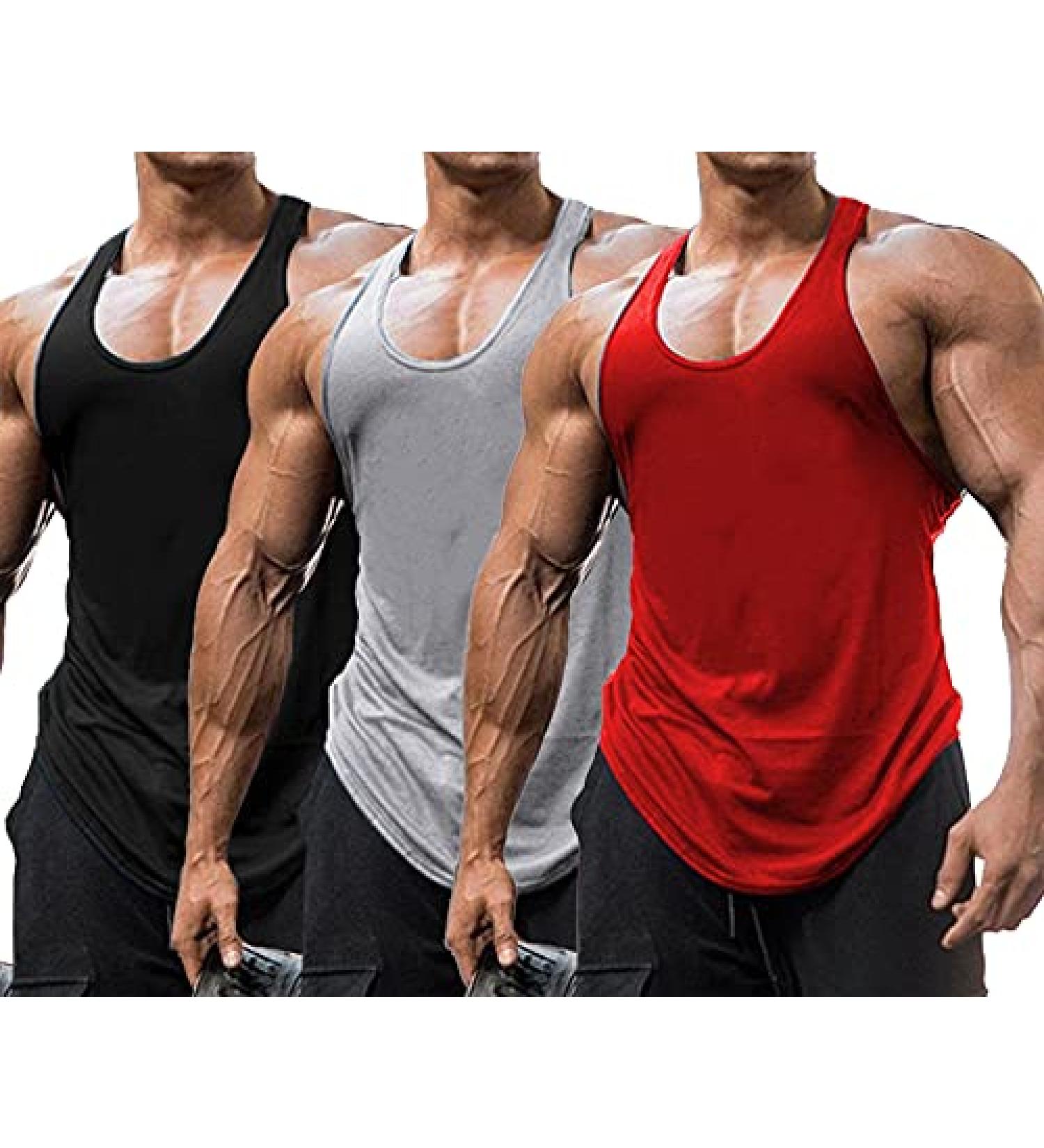 Babioboa Men's 3 Pack Gym Workout Tank Tops - X-Large Black/Grey/Red - Buy Online on GoSupps.com