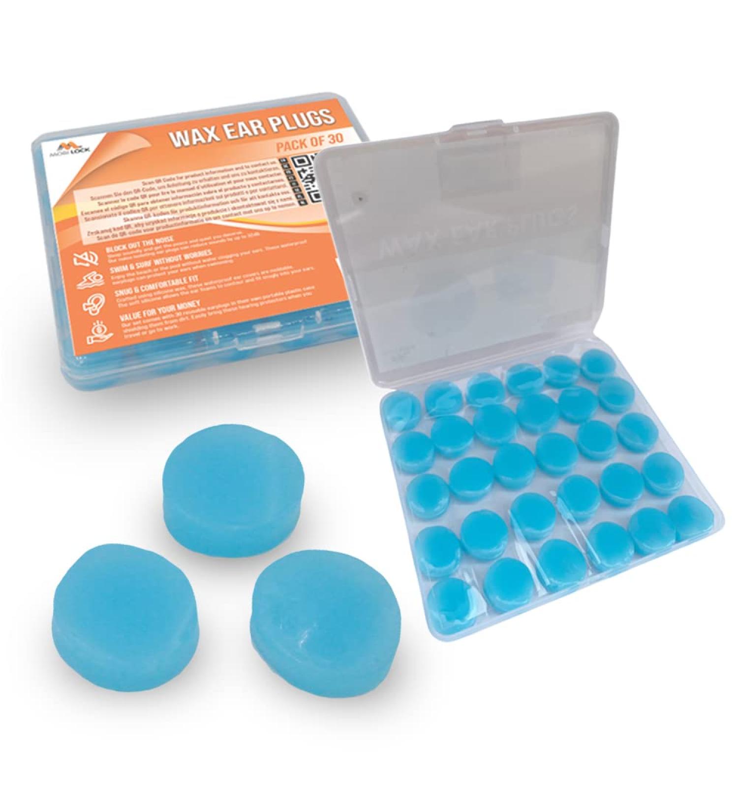 Reusable Silicone Wax Ear Plugs - 30 Pack 32dB Noise Cancelling Earbuds for Sleep Travel & Swimming - Durable Plastic Case by Mobi Lock - Buy Online on GoSupps.com